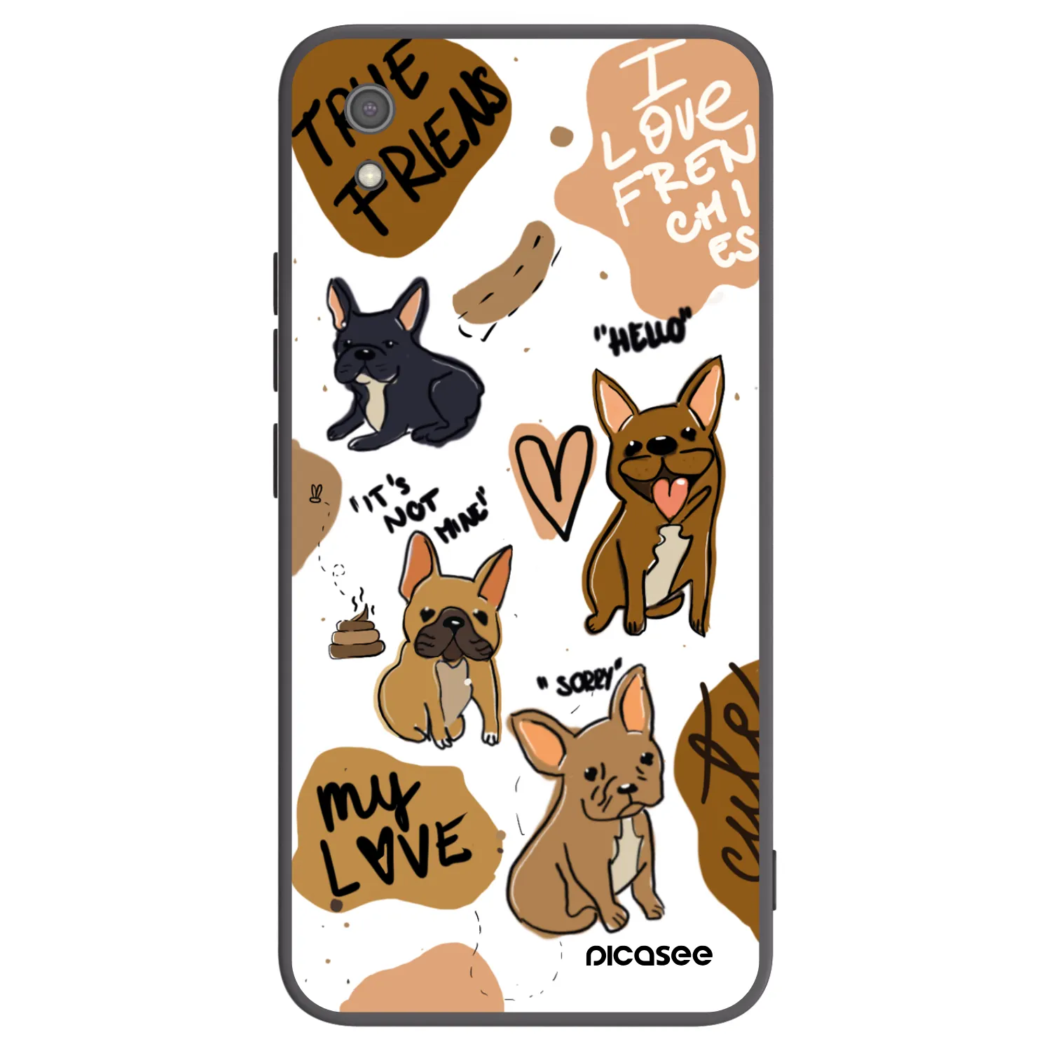 Picasee silikonowe czarne etui na Xiaomi Redmi 7A - Frenchies
