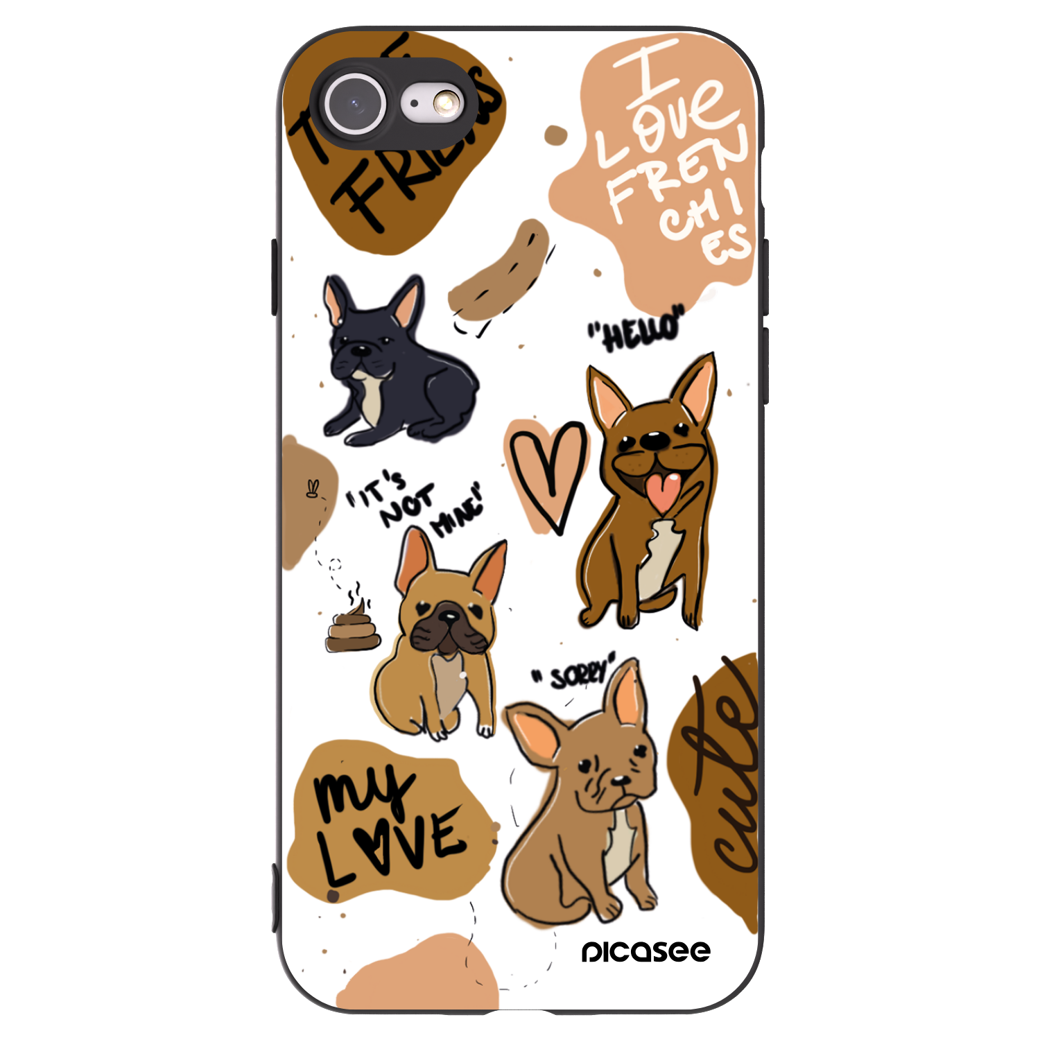 Picasee silikonowe czarne etui na Apple iPhone SE 2020 - Frenchies