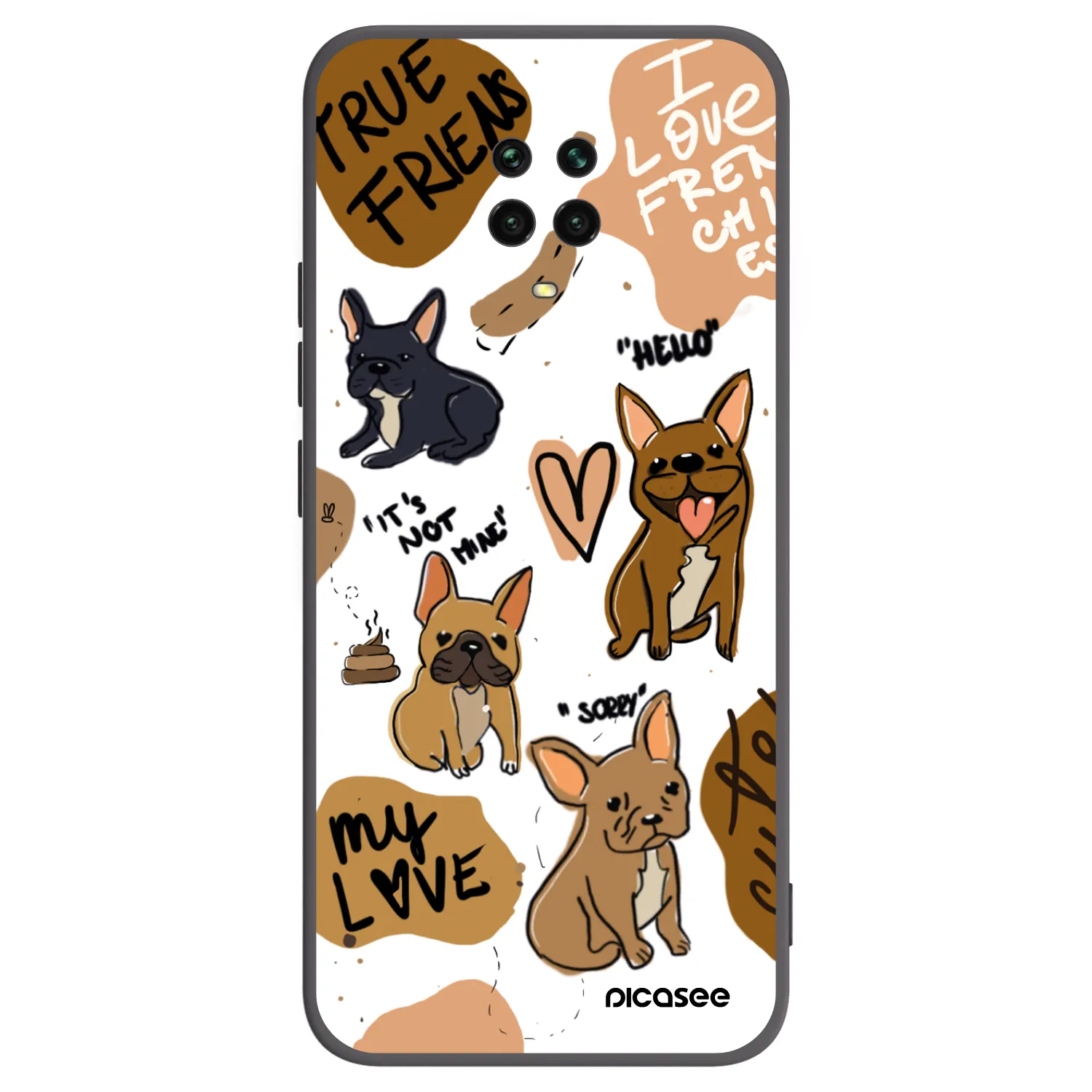 Picasee silikonowe czarne etui na Xiaomi Redmi Note 9S - Frenchies