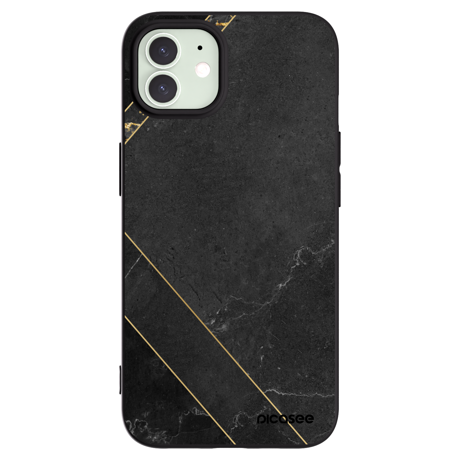 Picasee silikonowe czarne etui na Apple iPhone 12 - Black tile