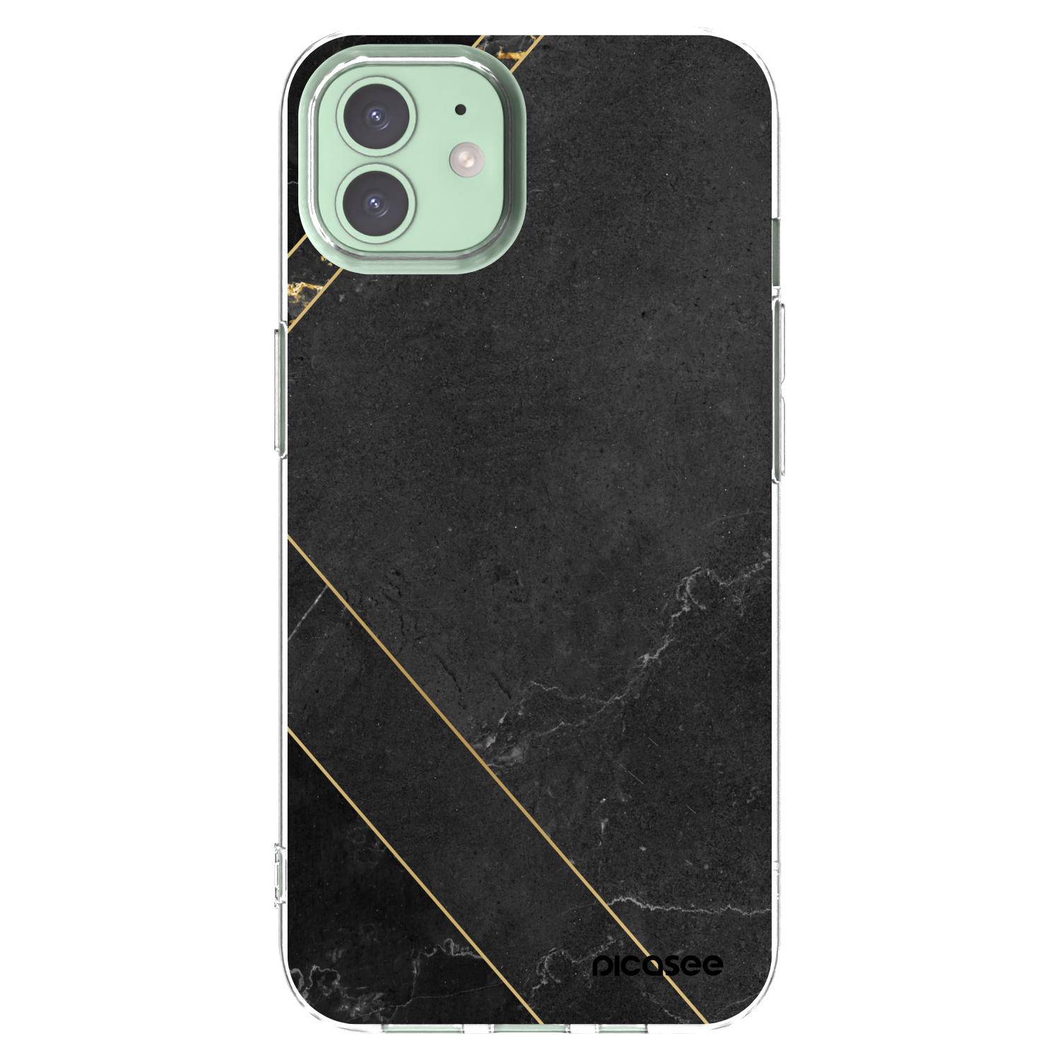 Picasee silikonowe przeźroczyste etui na Apple iPhone 12 - Black tile