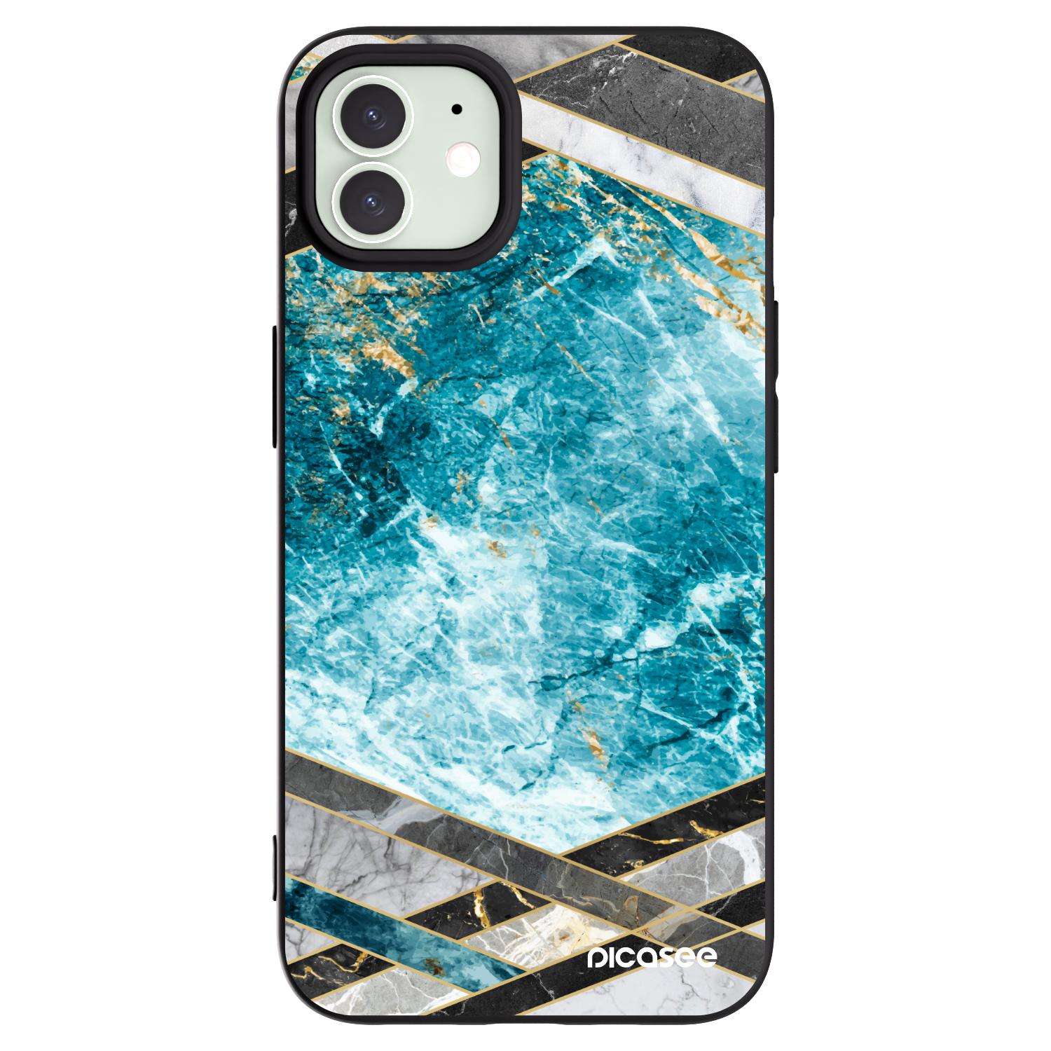 Picasee silikonowe czarne etui na Apple iPhone 12 - Blue geometry