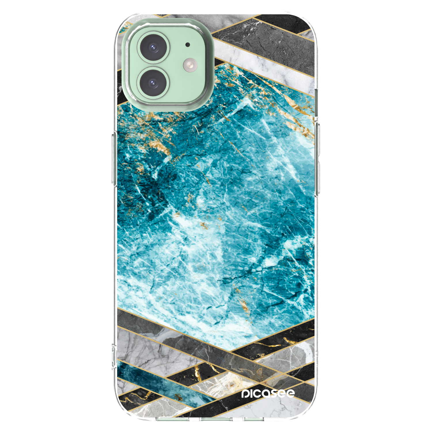 Picasee silikonowe przeźroczyste etui na Apple iPhone 12 - Blue geometry