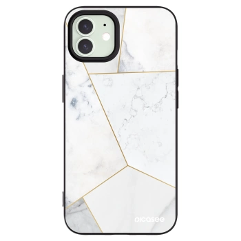 Picasee silikonowe czarne etui na Apple iPhone 12 - White tile