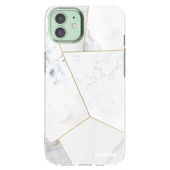 Picasee silikonowe przeźroczyste etui na Apple iPhone 12 - White tile
