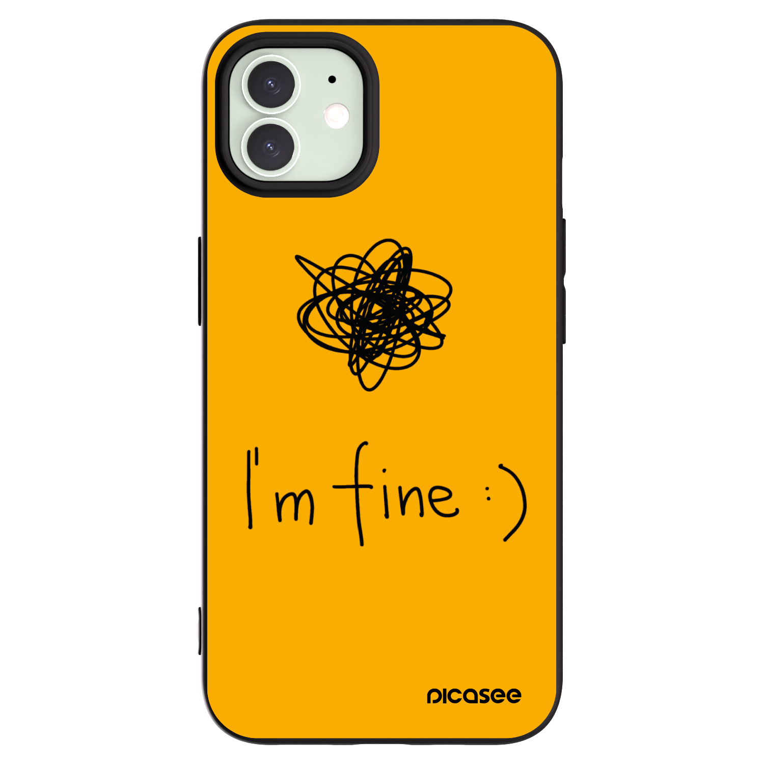 Picasee silikonowe czarne etui na Apple iPhone 12 - I am fine