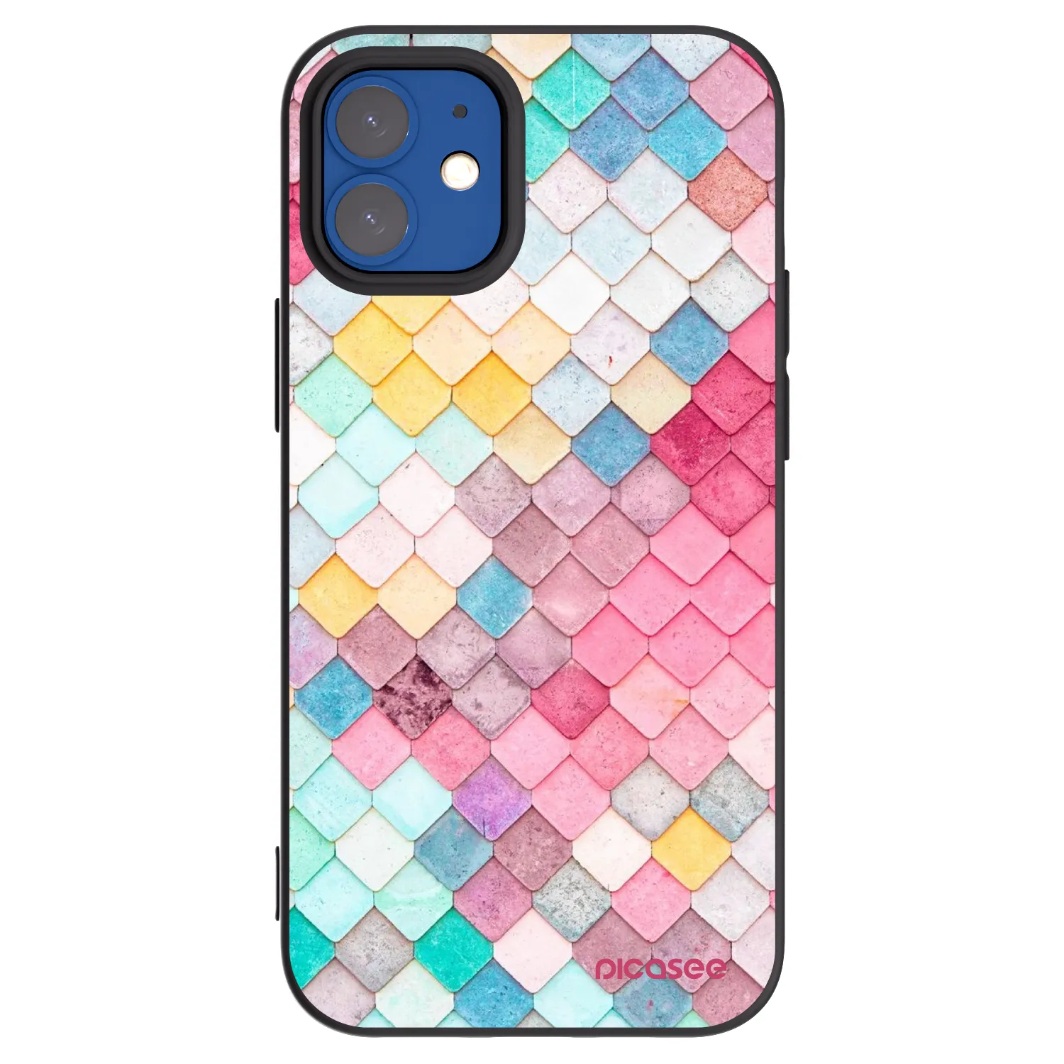Picasee silikonowe czarne etui na Apple iPhone 12 mini - Colorful roof