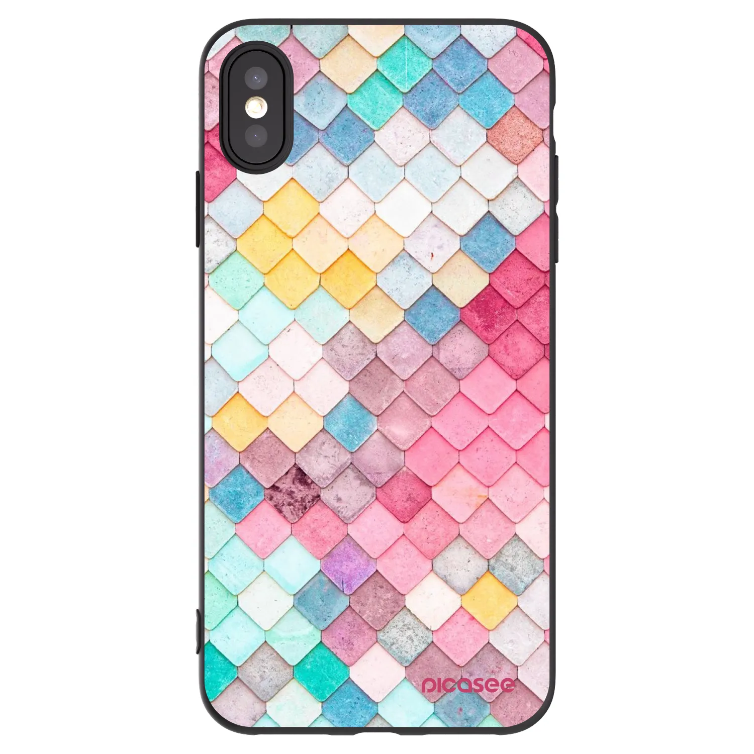 Picasee silikonowe czarne etui na Apple iPhone XS Max - Colorful roof