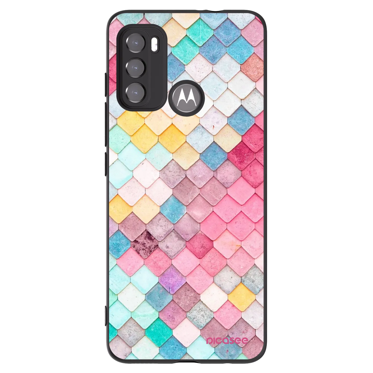 Picasee silikonowe czarne etui na Motorola Moto G60 - Colorful roof