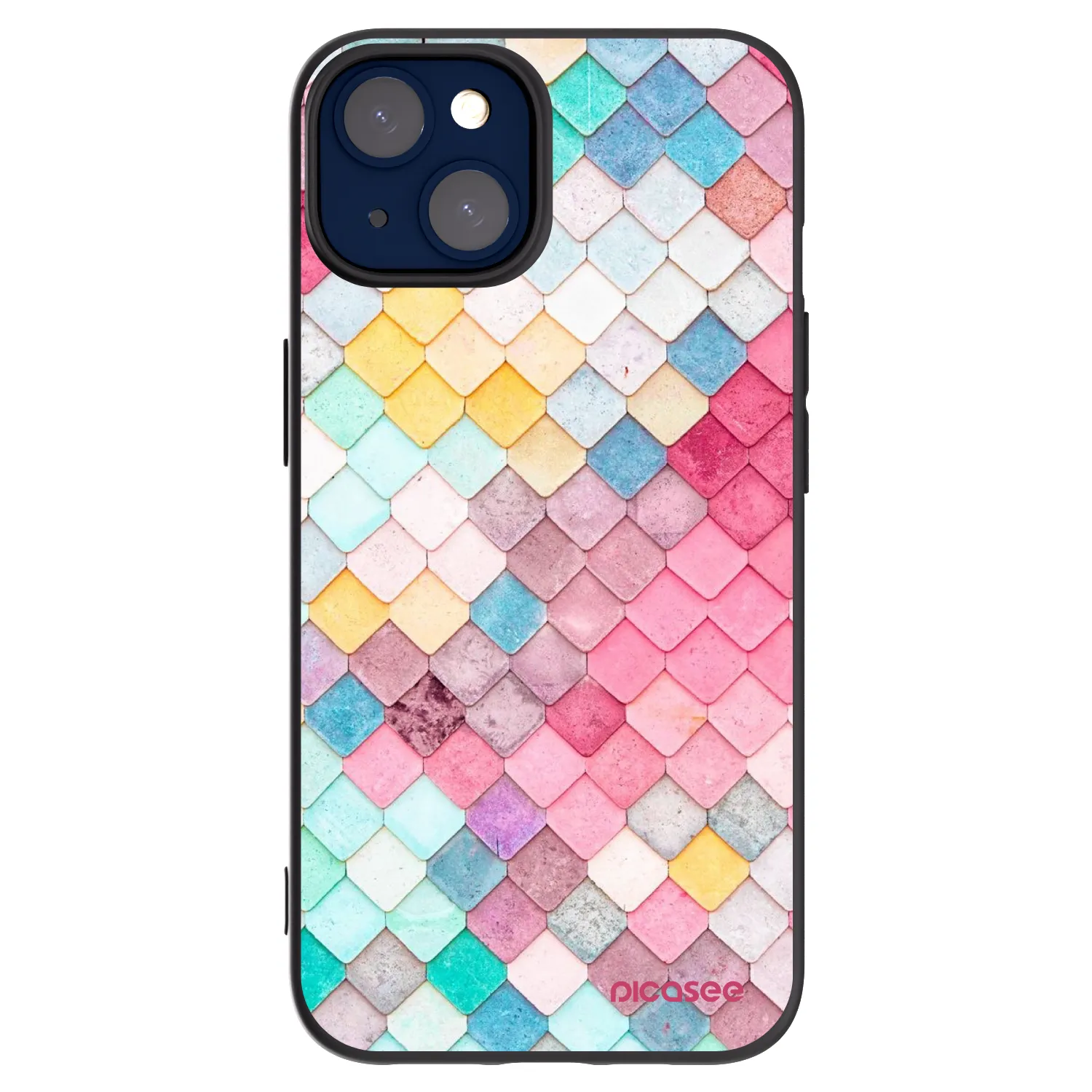 Picasee silikonowe czarne etui na Apple iPhone 14 - Colorful roof
