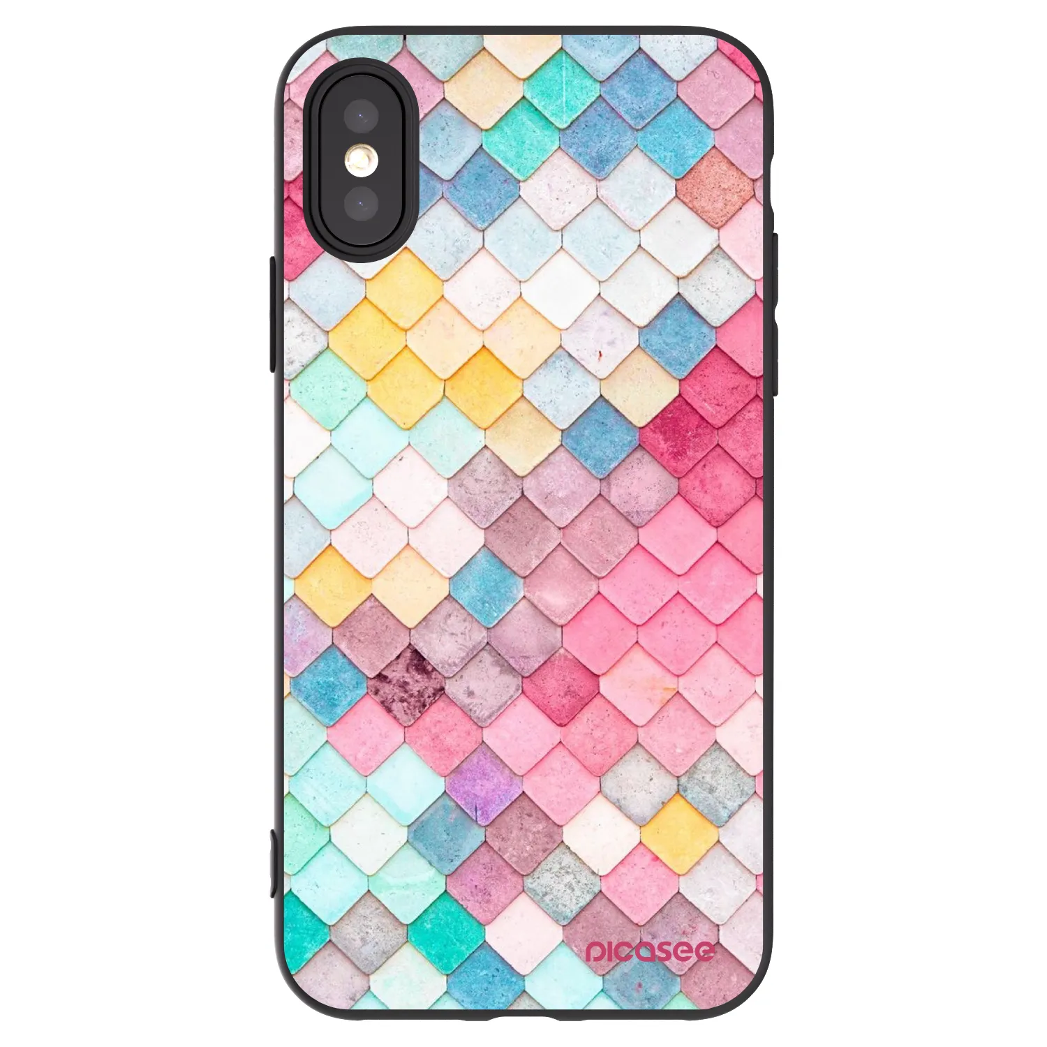 Picasee silikonowe czarne etui na Apple iPhone X/XS - Colorful roof