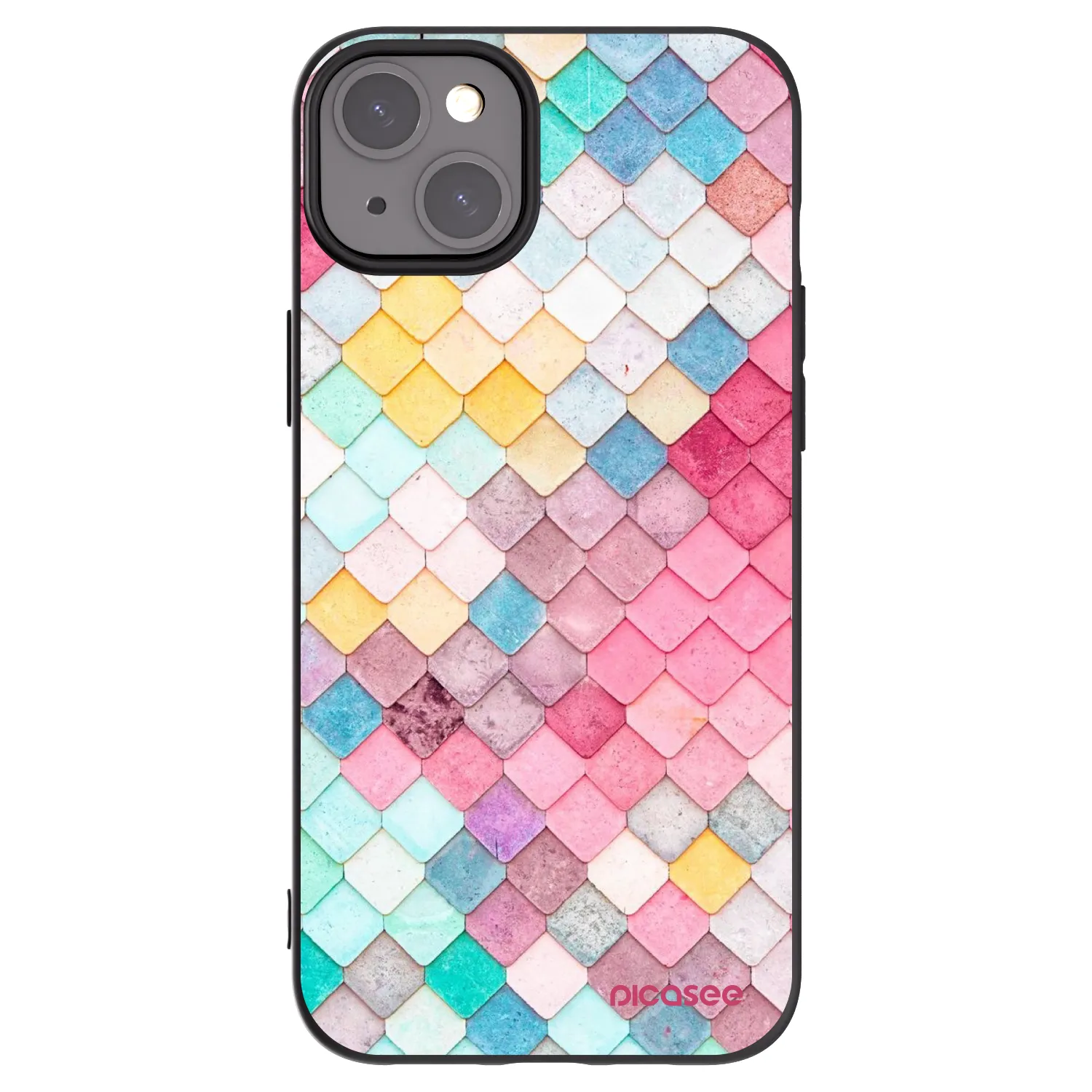 Picasee silikonowe czarne etui na Apple iPhone 15 Plus - Colorful roof