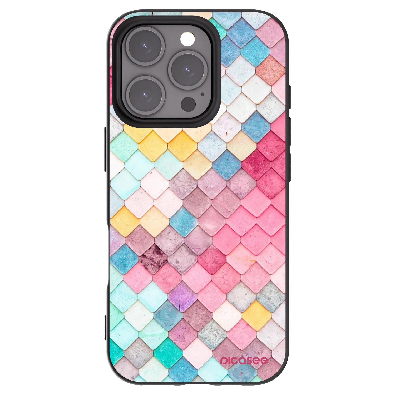 Picasee silikonowe czarne etui na Apple iPhone 16 Pro - Colorful roof