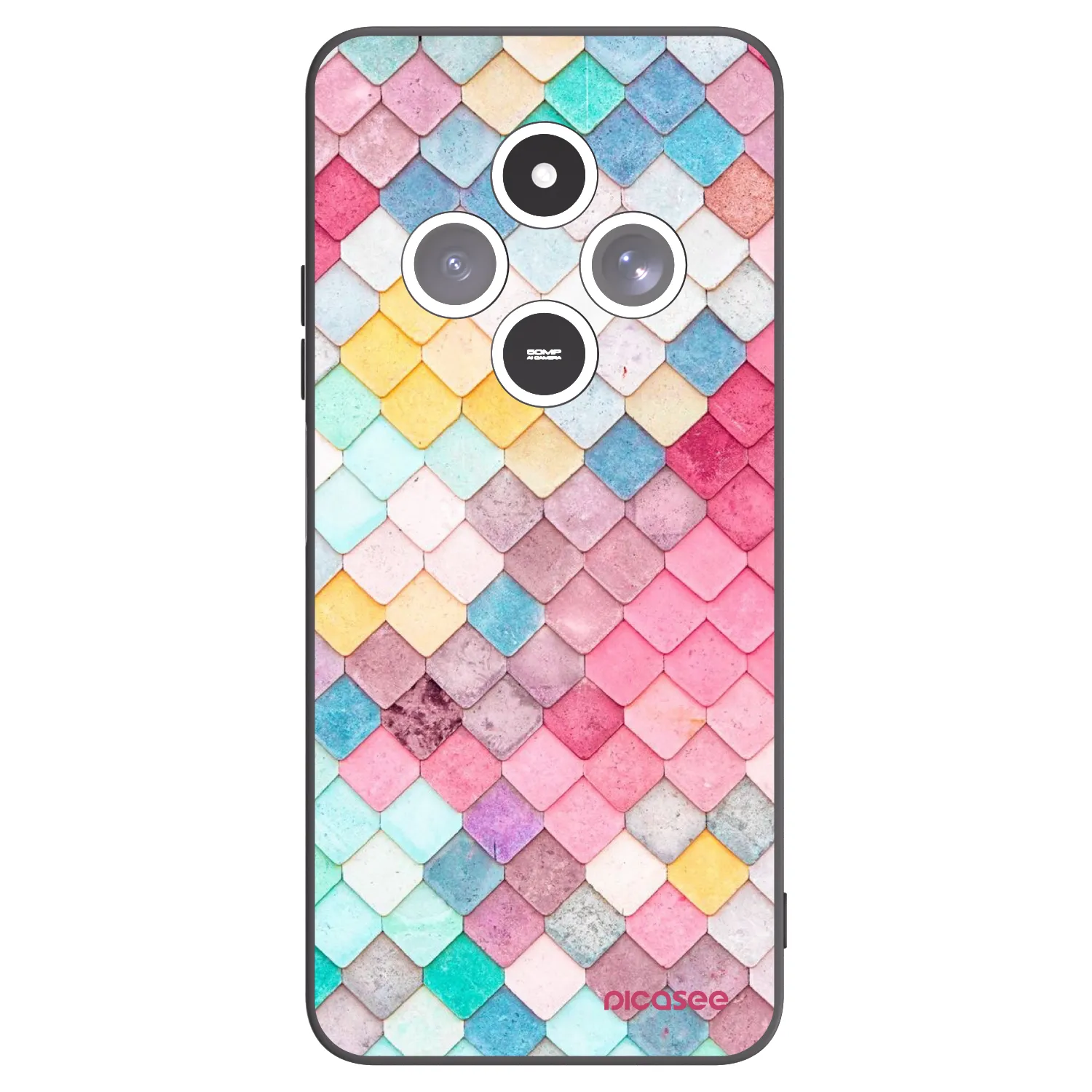 Picasee silikonowe czarne etui na Xiaomi Redmi 14C - Colorful roof
