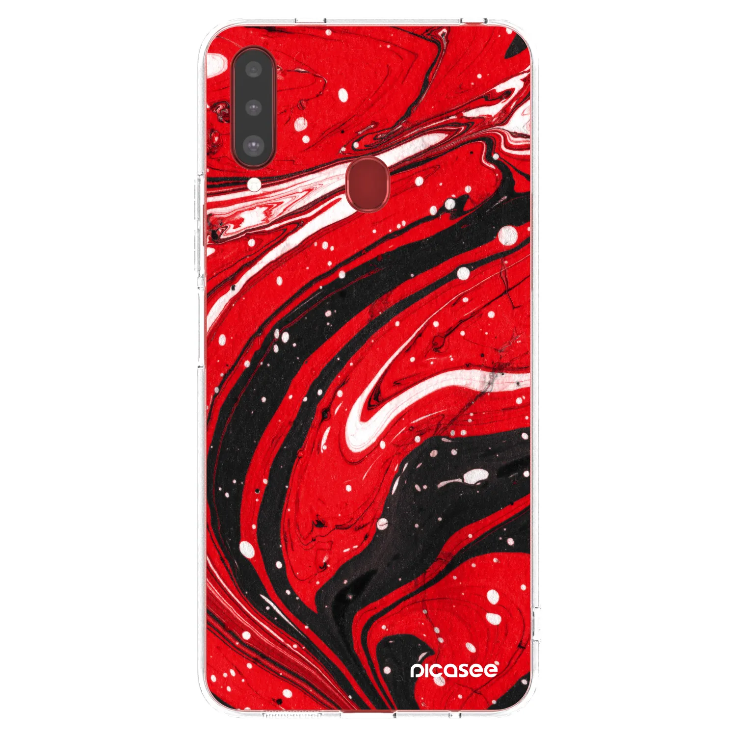Picasee silikonowe przeźroczyste etui na Samsung Galaxy A20s - Red black