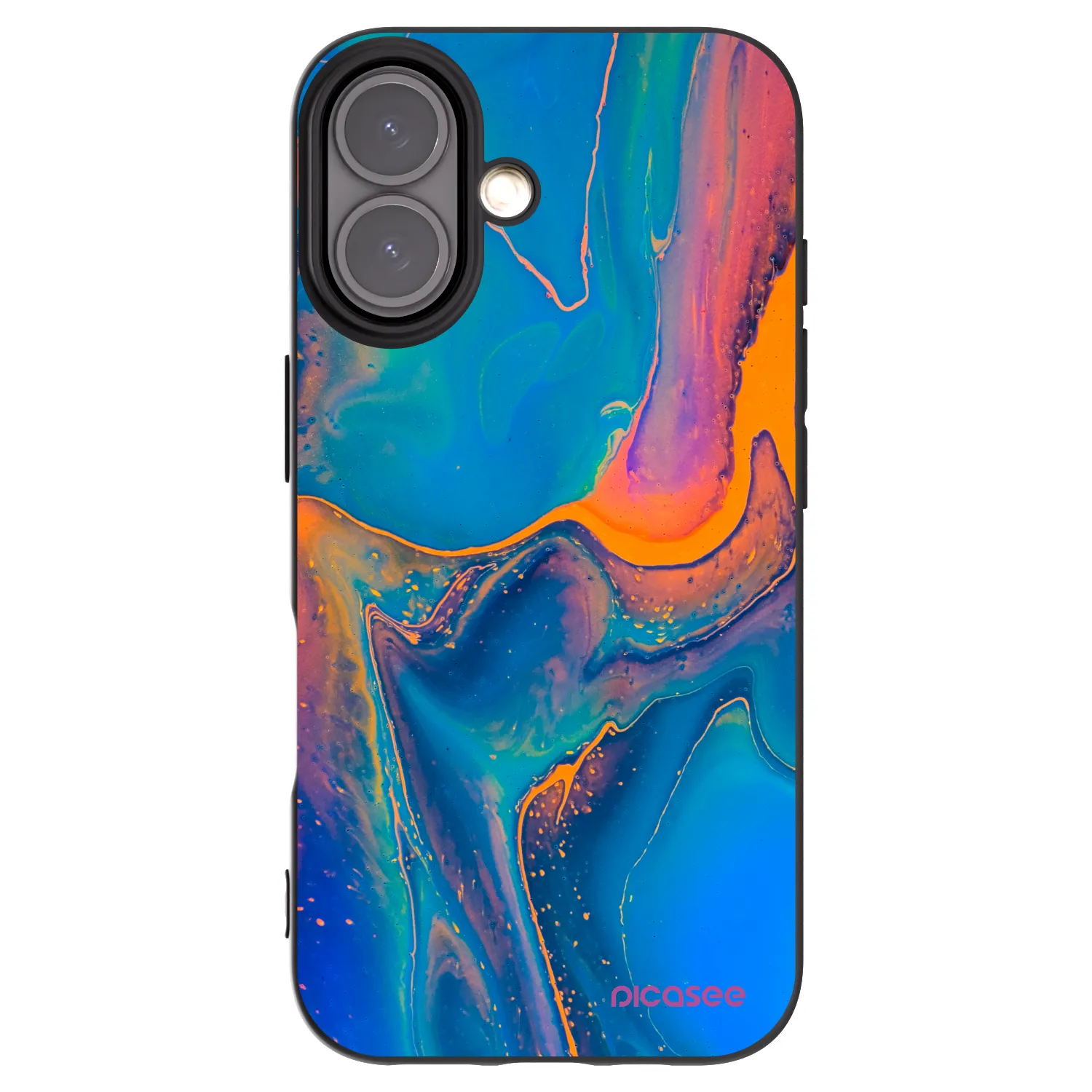 Picasee silikonowe czarne etui na Apple iPhone 16 - Rainbow