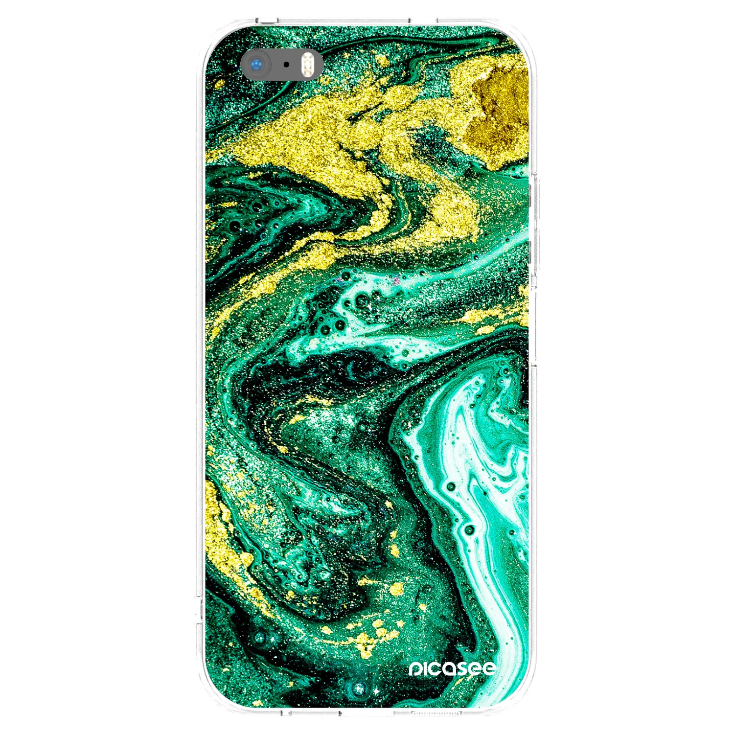 Picasee silikonowe przeźroczyste etui na Apple iPhone 5/5S/SE - Green Gold
