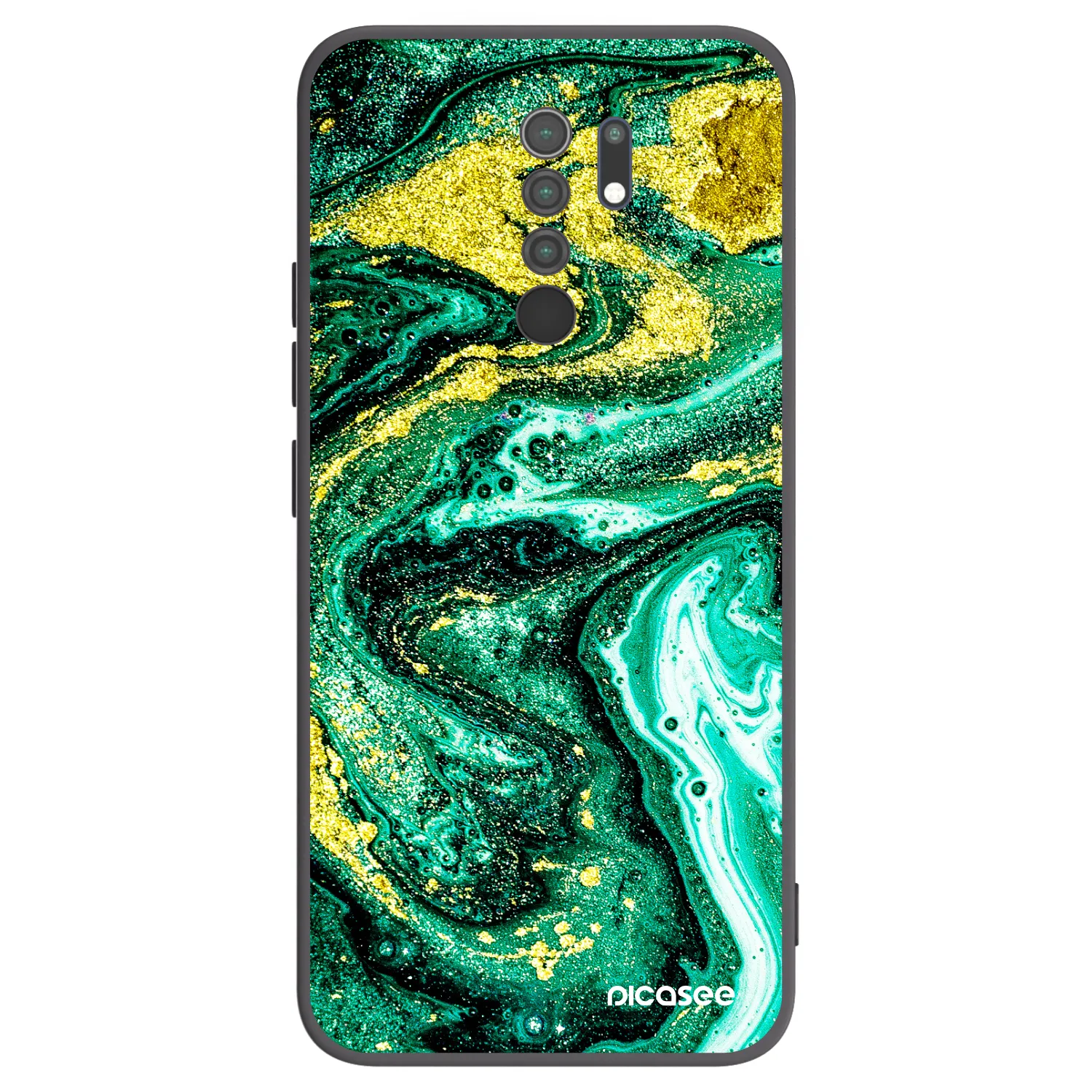 Picasee silikonowe czarne etui na Xiaomi Redmi 9 - Green Gold