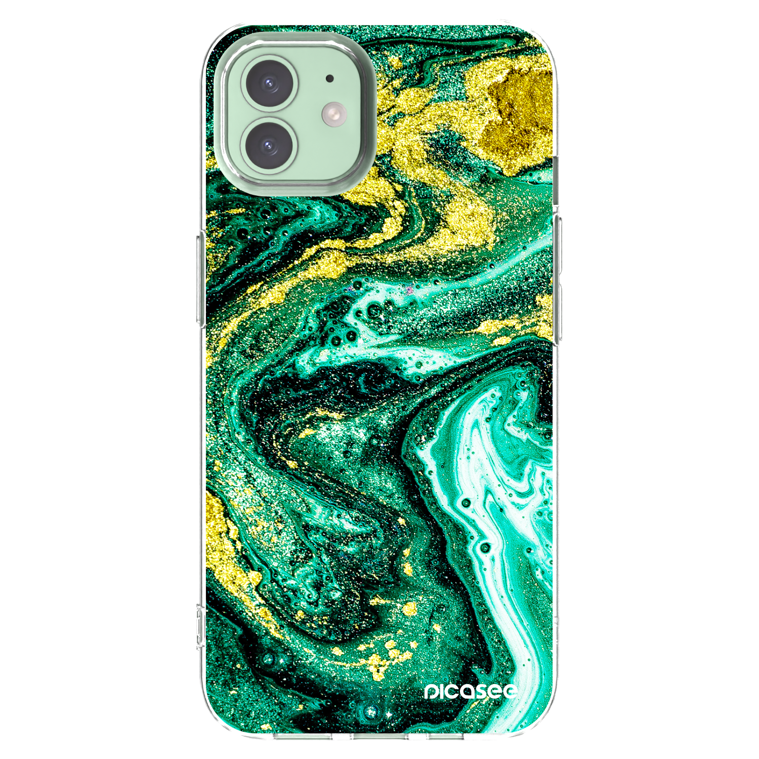 Picasee silikonowe przeźroczyste etui na Apple iPhone 12 Pro - Green Gold