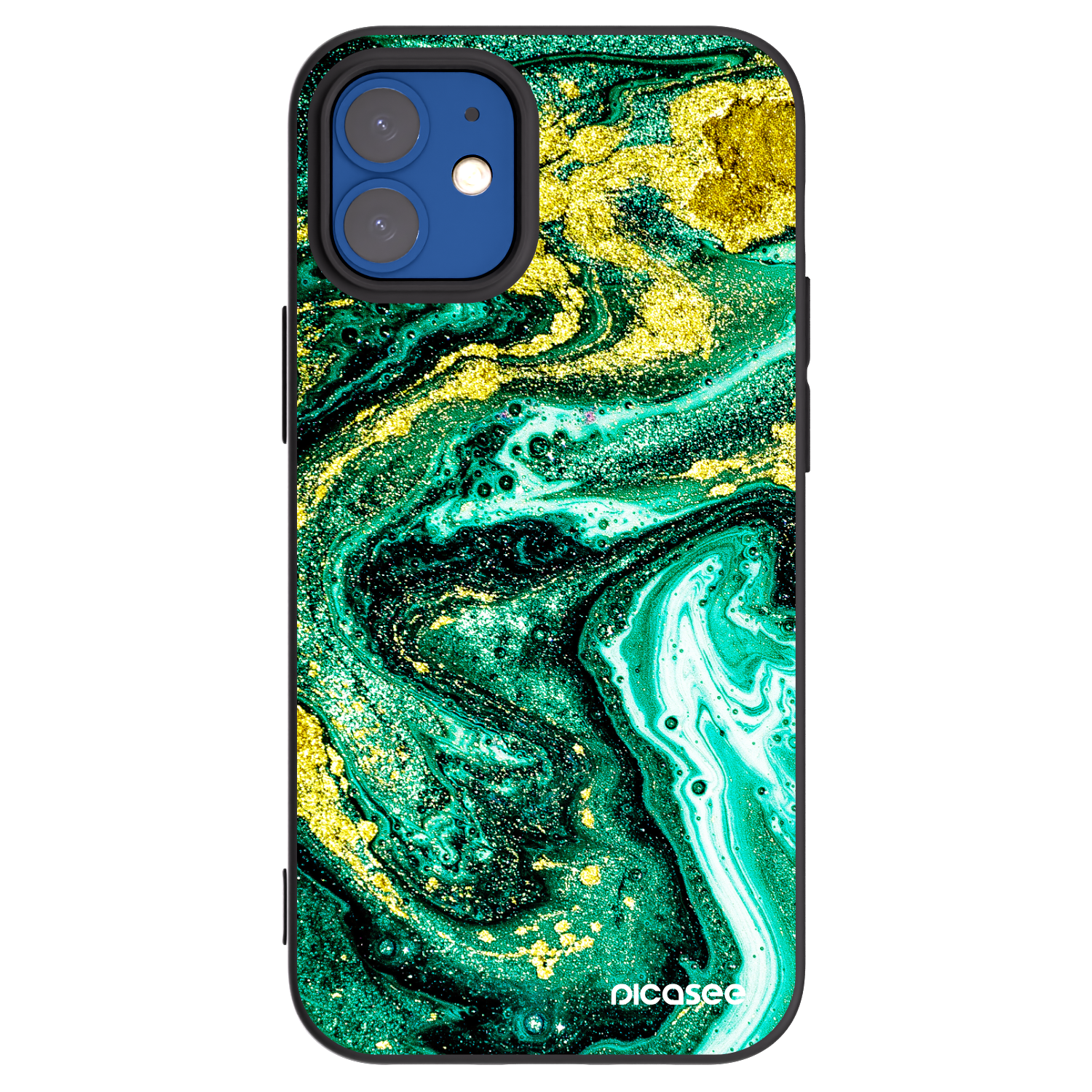 Picasee silikonowe czarne etui na Apple iPhone 12 mini - Green Gold