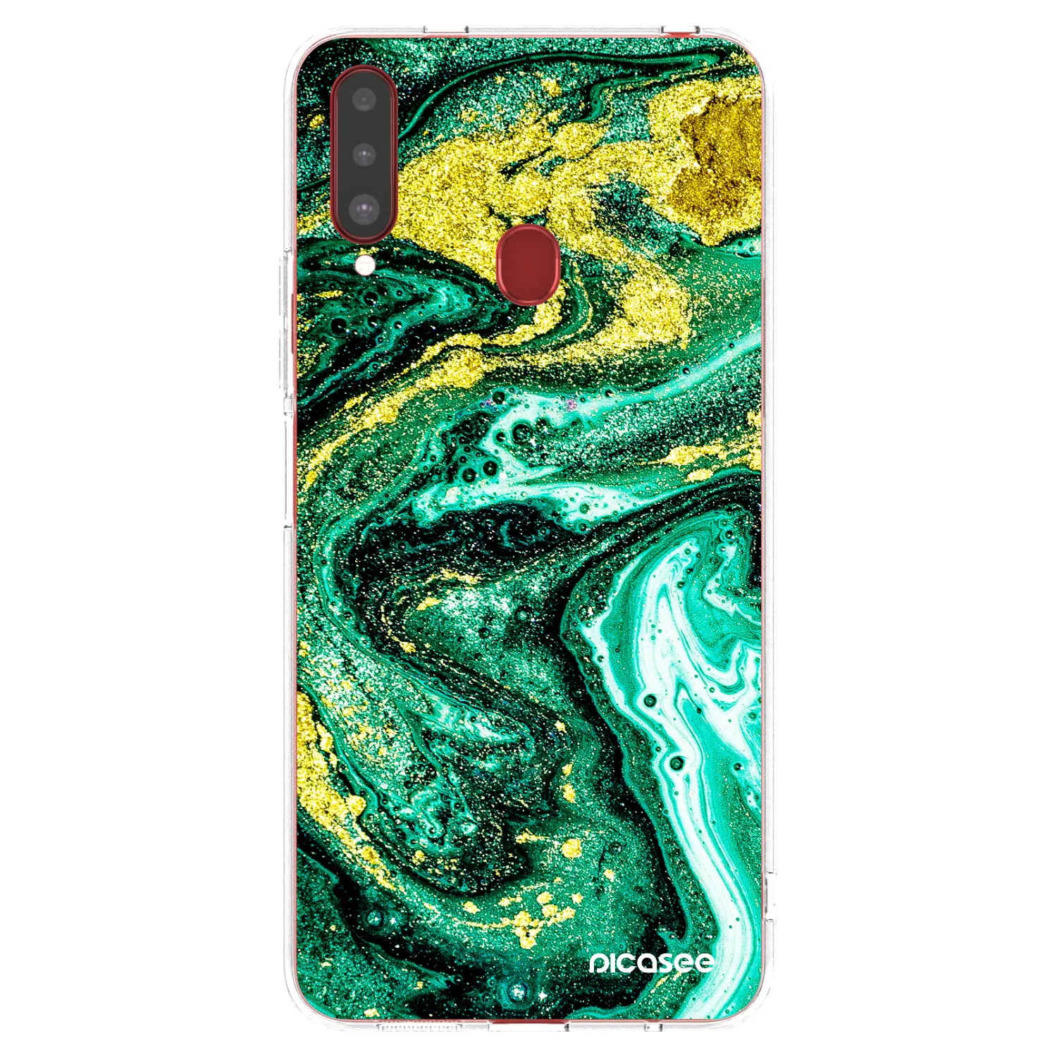Picasee silikonowe przeźroczyste etui na Samsung Galaxy A20s - Green Gold