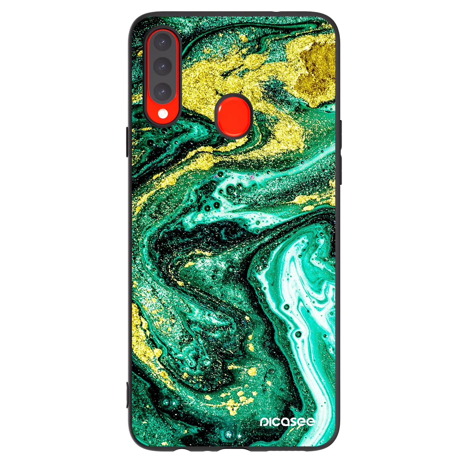 Picasee silikonowe czarne etui na Samsung Galaxy A20s - Green Gold