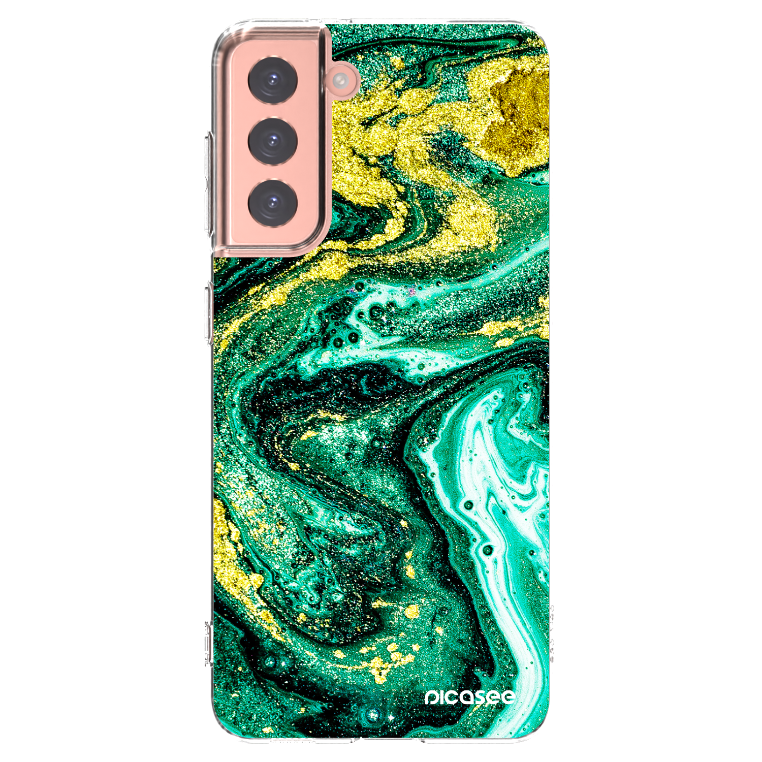 Picasee silikonowe przeźroczyste etui na Samsung Galaxy S21 5G G991B - Green Gold