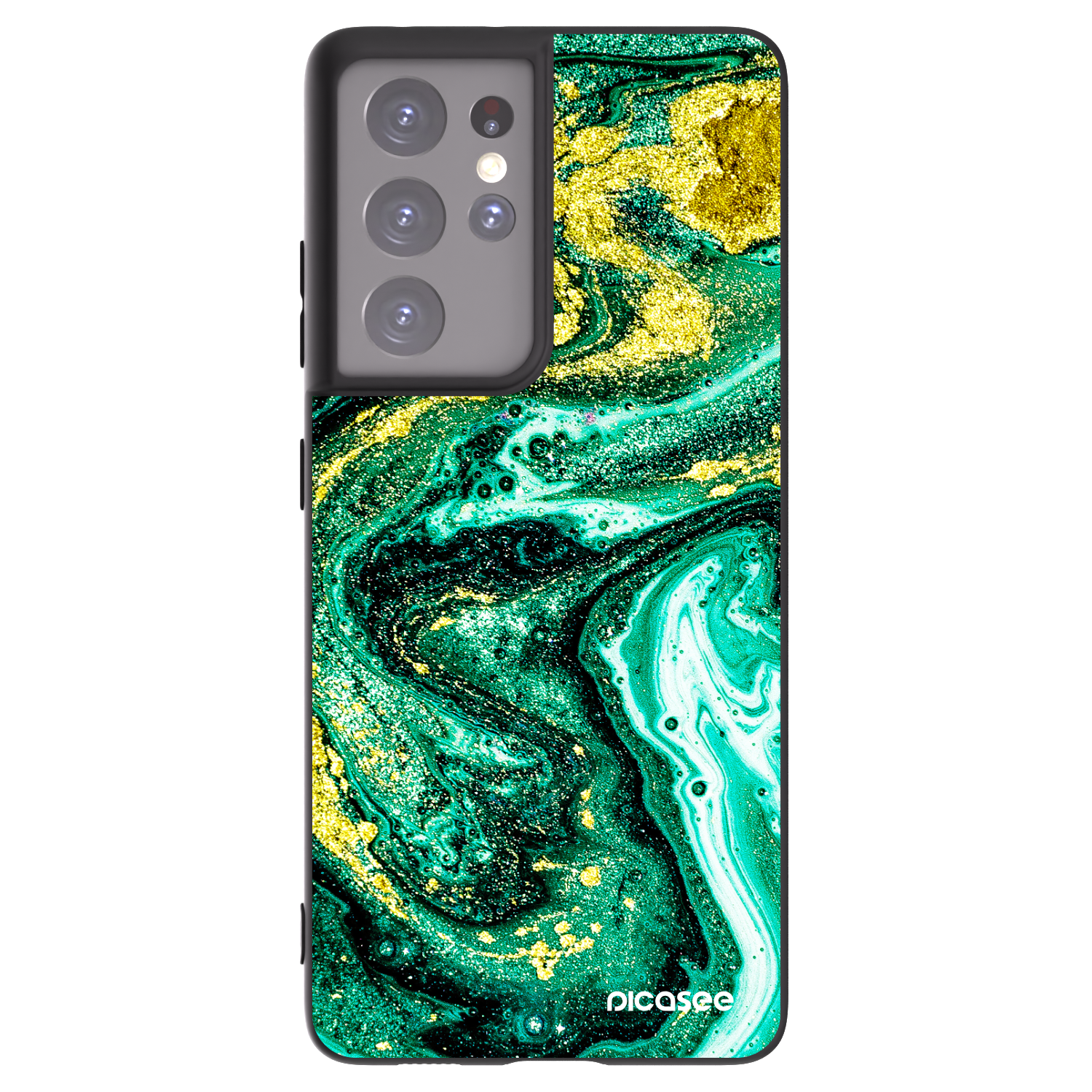 Picasee silikonowe czarne etui na Samsung Galaxy S21 Ultra 5G G998B - Green Gold