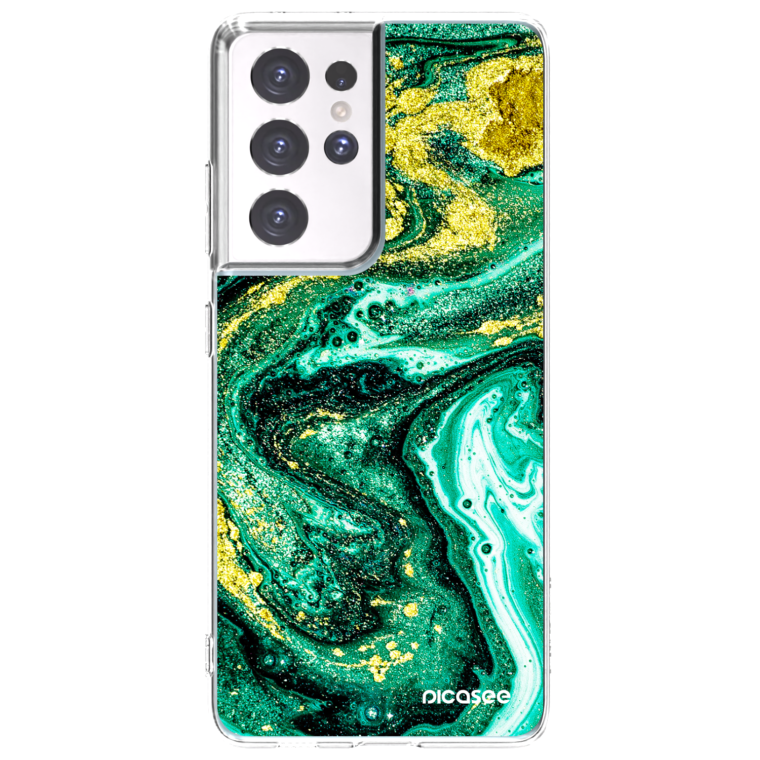 Picasee silikonowe przeźroczyste etui na Samsung Galaxy S21 Ultra 5G G998B - Green Gold