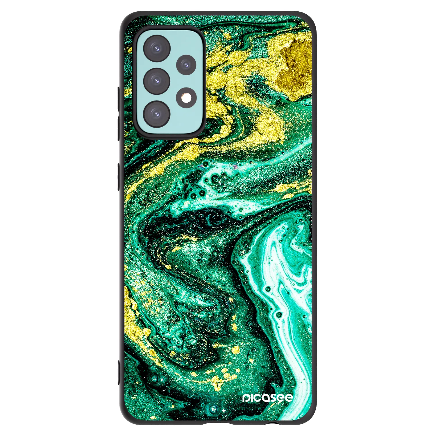 Picasee silikonowe czarne etui na Samsung Galaxy A72 A725F - Green Gold