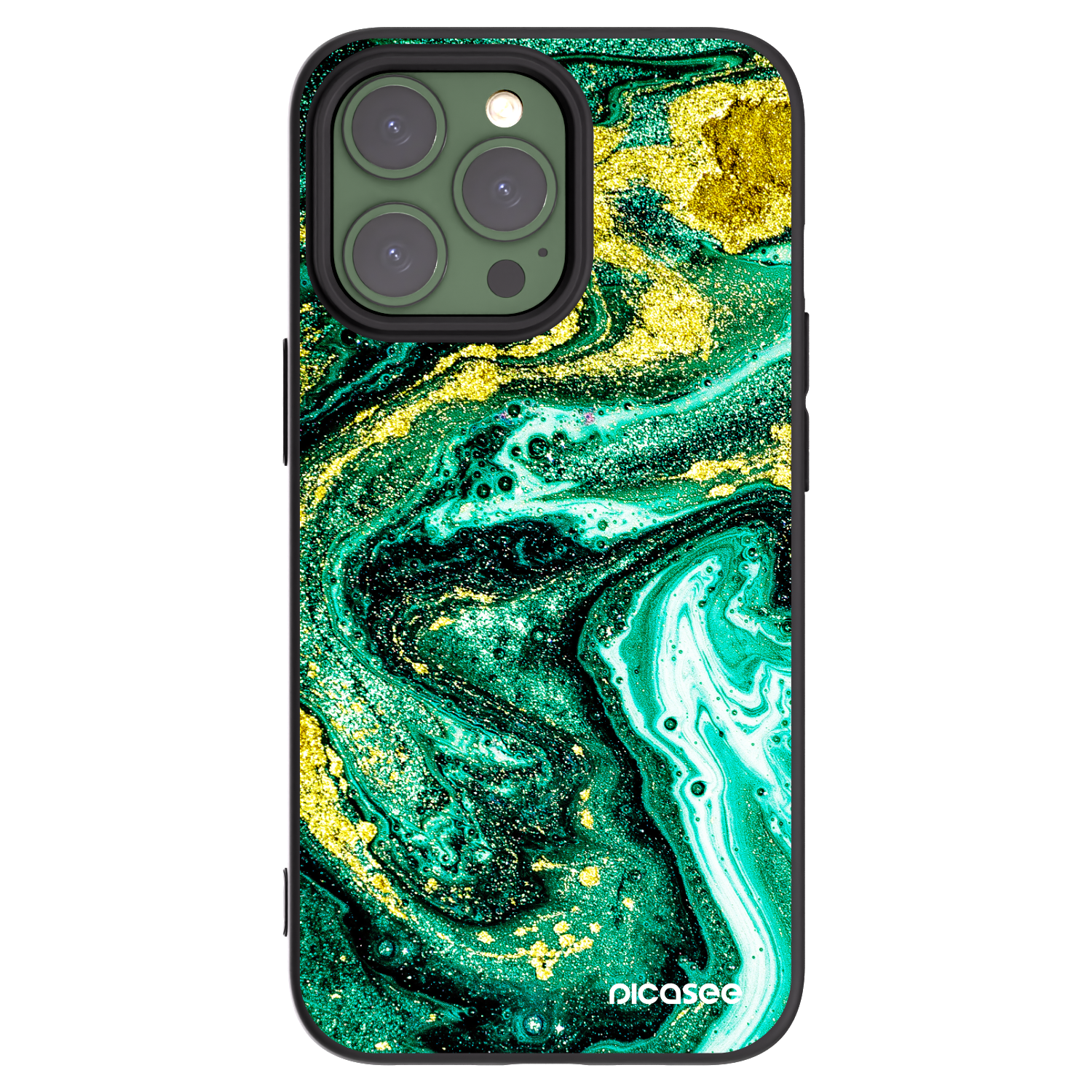 Picasee silikonowe czarne etui na Apple iPhone 13 Pro - Green Gold
