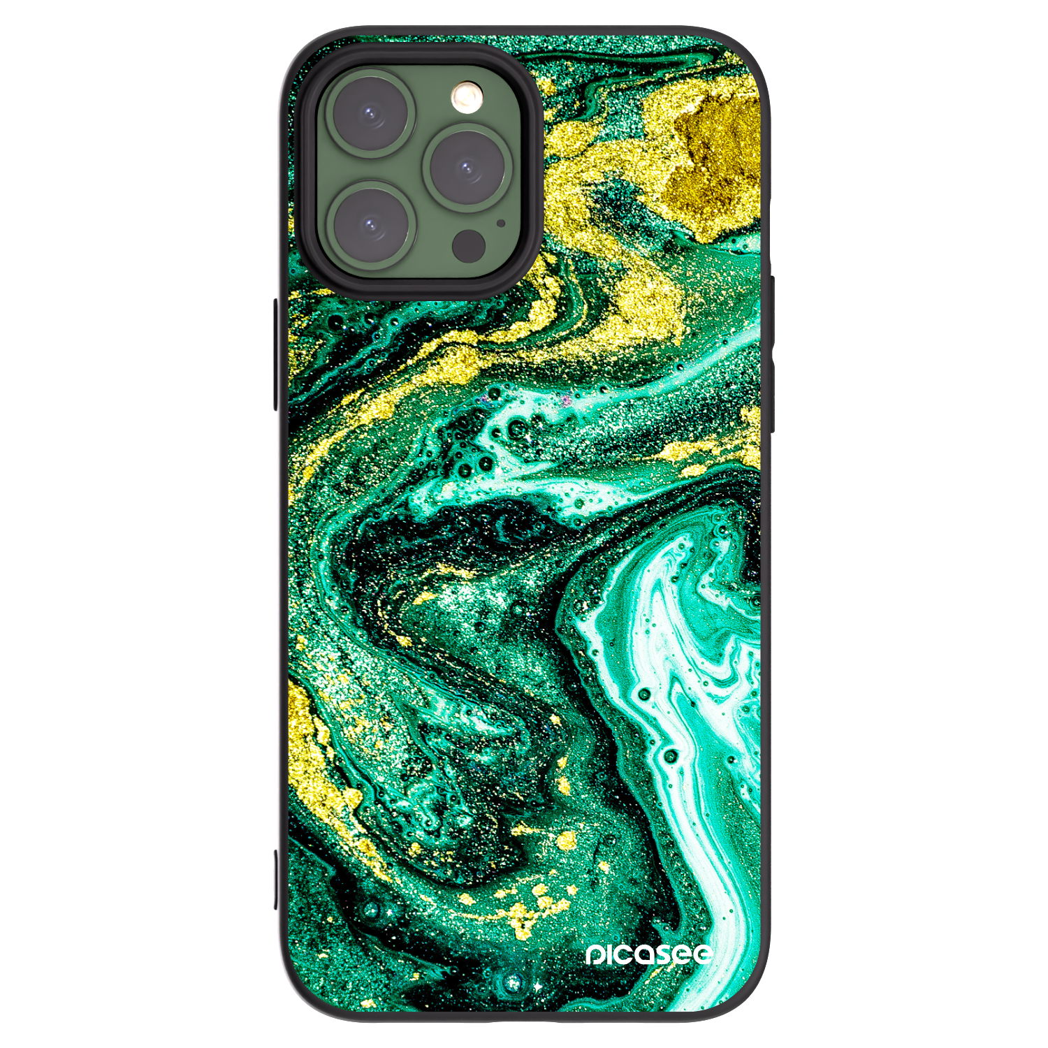 Picasee silikonowe czarne etui na Apple iPhone 13 Pro Max - Green Gold