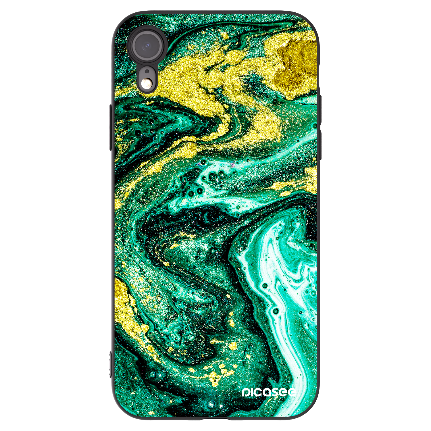 Picasee silikonowe czarne etui na Apple iPhone XR - Green Gold