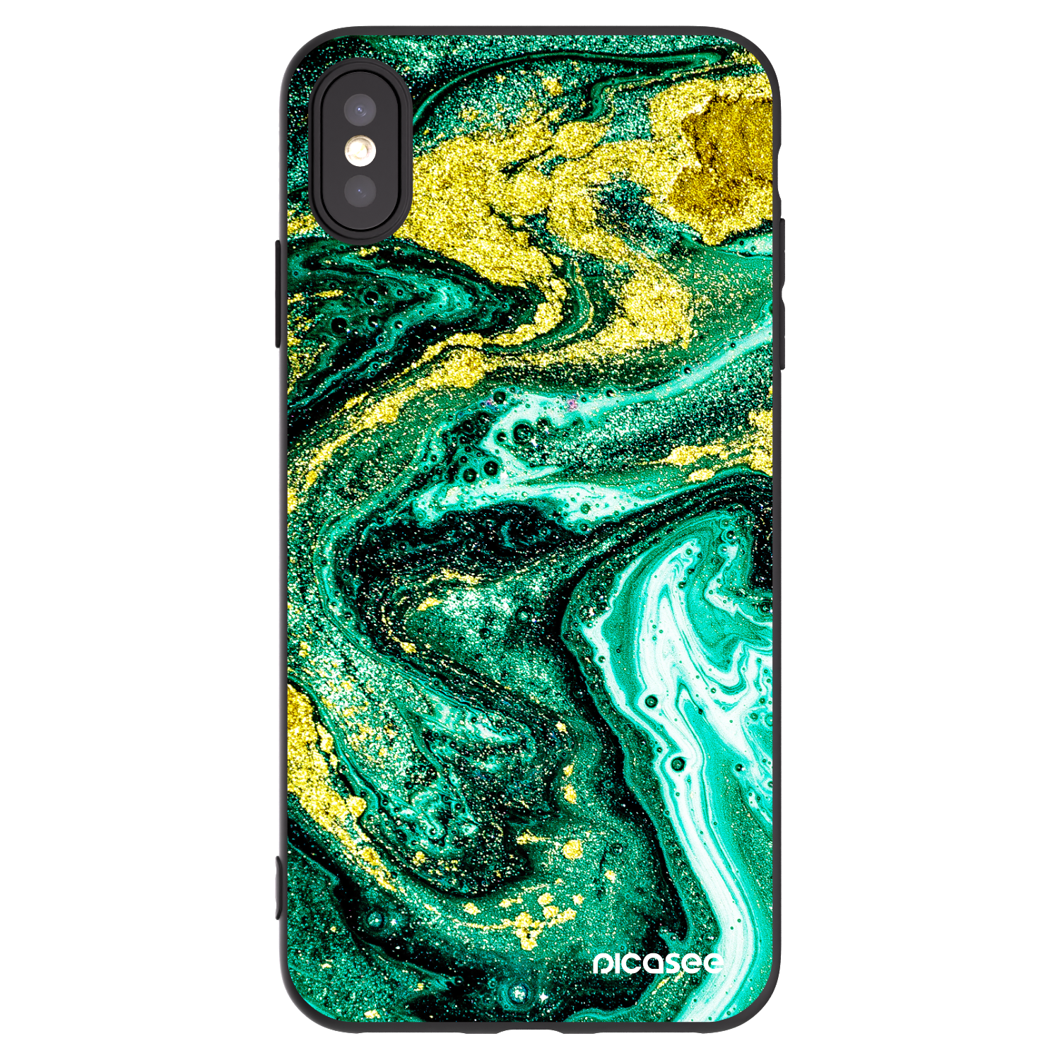Picasee silikonowe czarne etui na Apple iPhone XS Max - Green Gold
