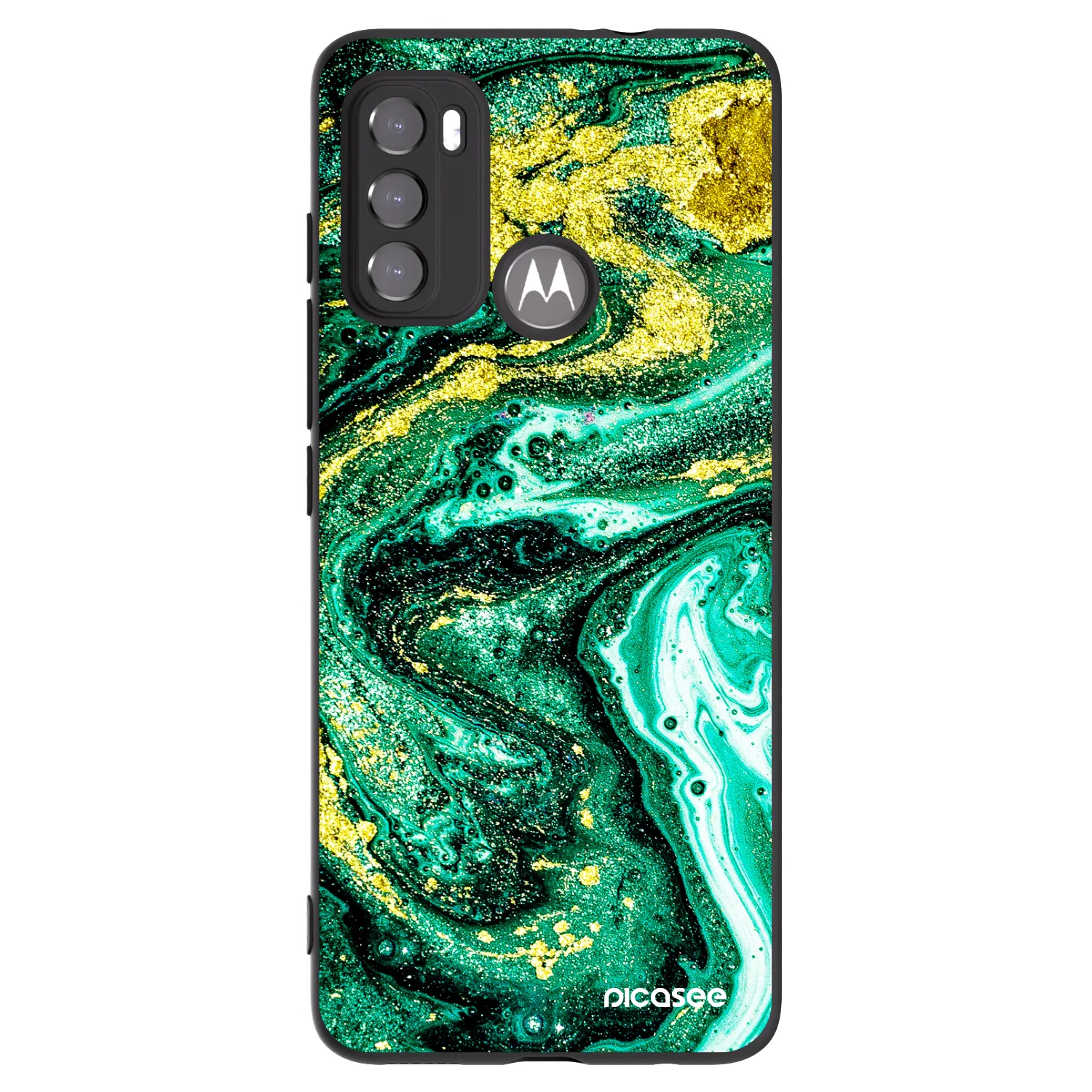 Picasee silikonowe czarne etui na Motorola Moto G60 - Green Gold
