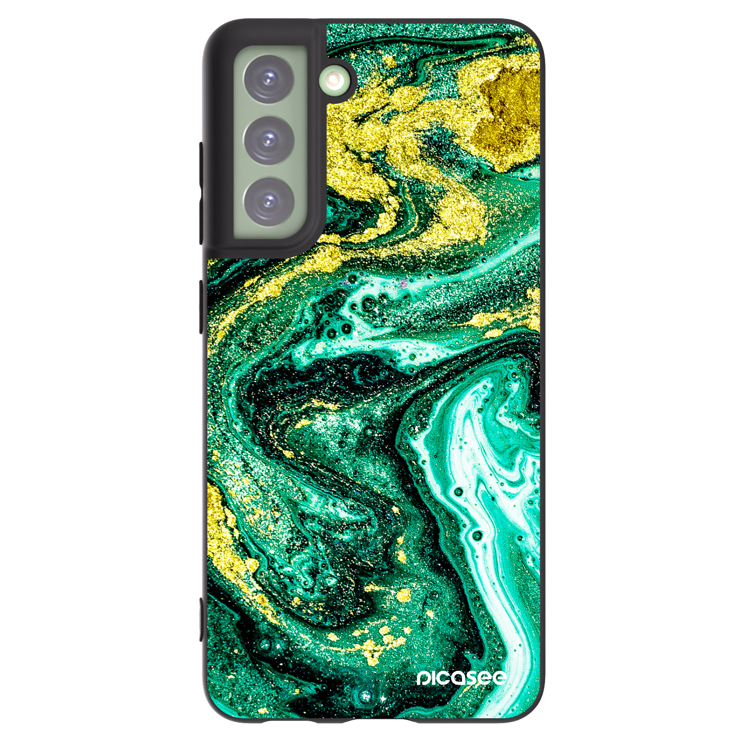Picasee silikonowe czarne etui na Samsung Galaxy S21 FE 5G - Green Gold