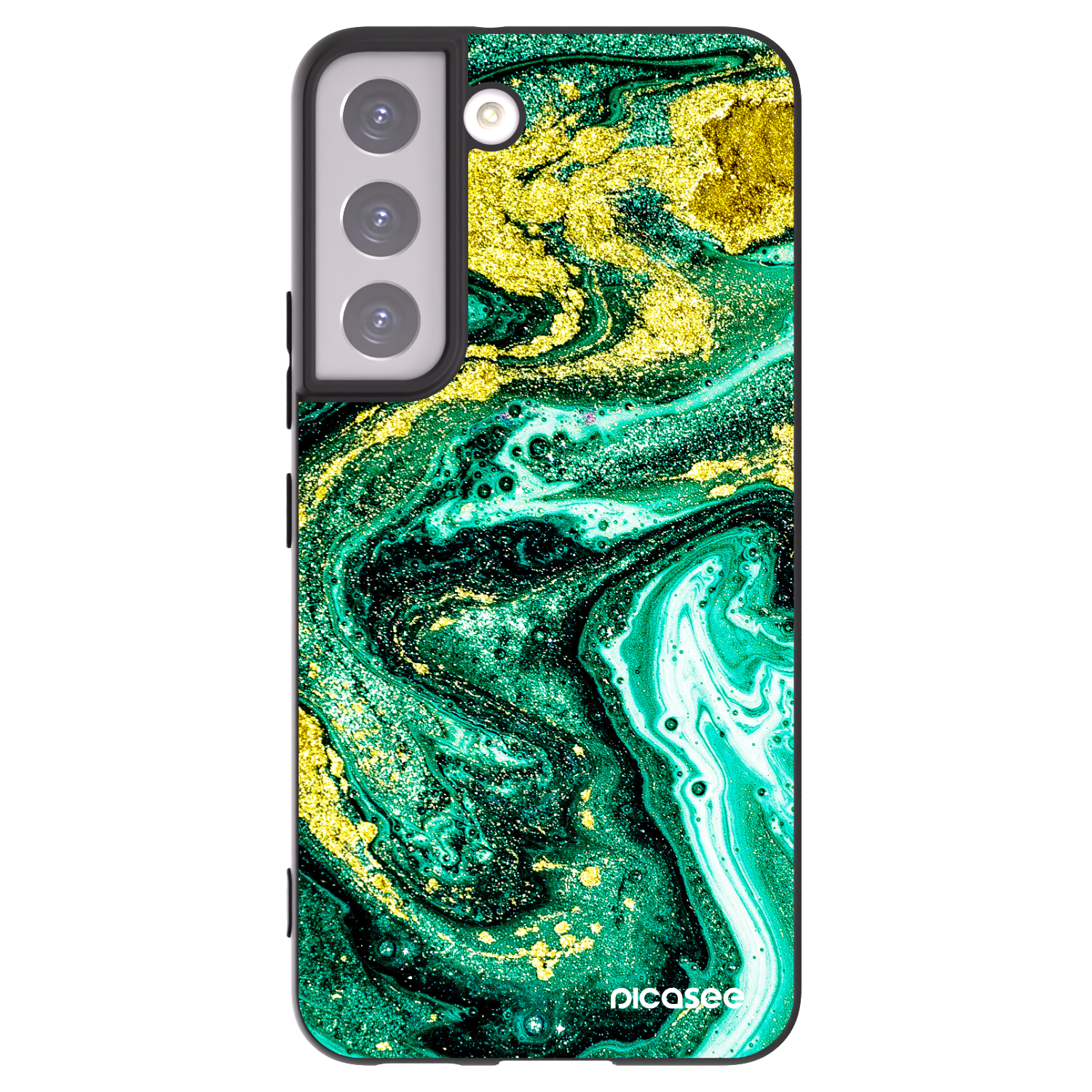 Picasee silikonowe czarne etui na Samsung Galaxy S22 5G - Green Gold