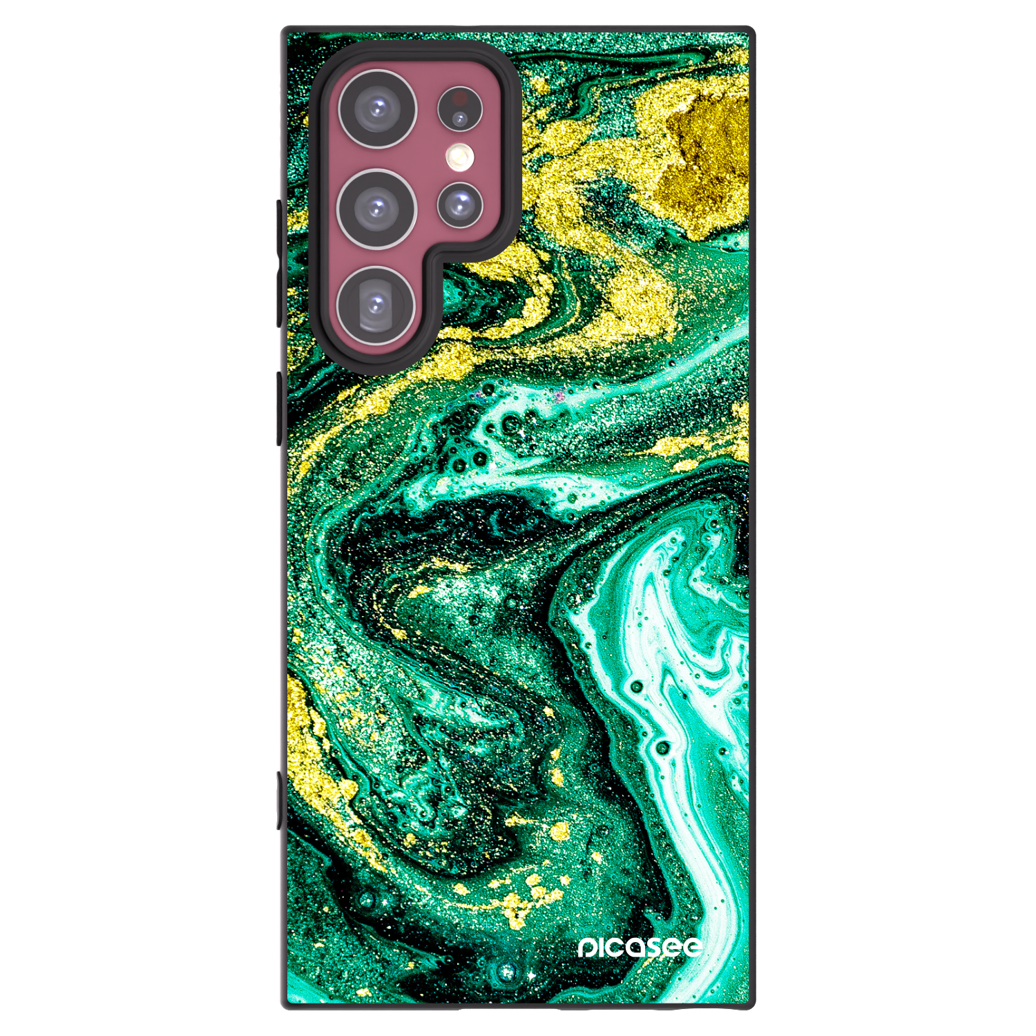 Picasee silikonowe czarne etui na Samsung Galaxy S22 Ultra 5G - Green Gold