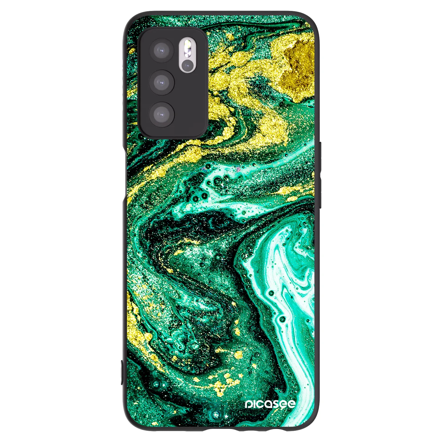 Picasee silikonowe czarne etui na OPPO A16s - Green Gold