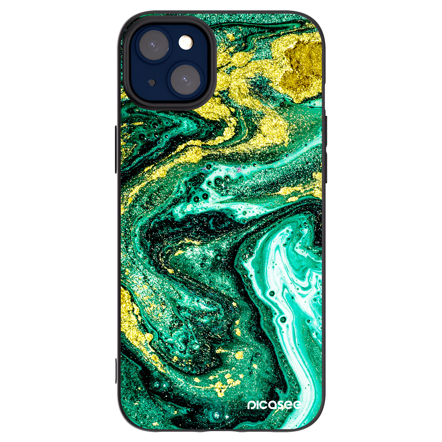 Picasee silikonowe czarne etui na Apple iPhone 14 Plus - Green Gold