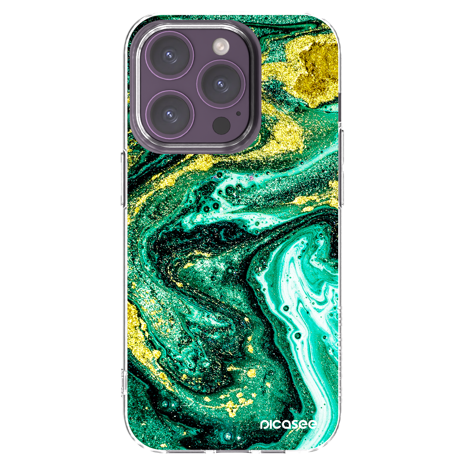 Picasee silikonowe przeźroczyste etui na Apple iPhone 14 Pro - Green Gold