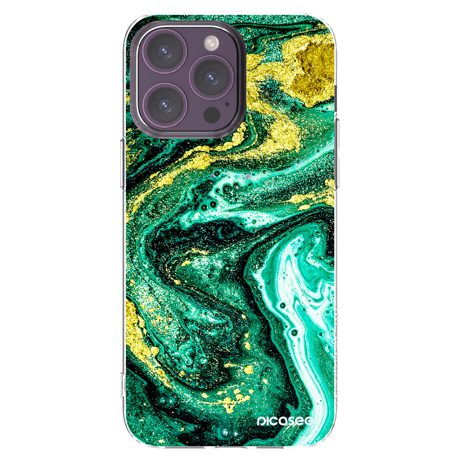 Picasee silikonowe przeźroczyste etui na Apple iPhone 14 Pro Max - Green Gold