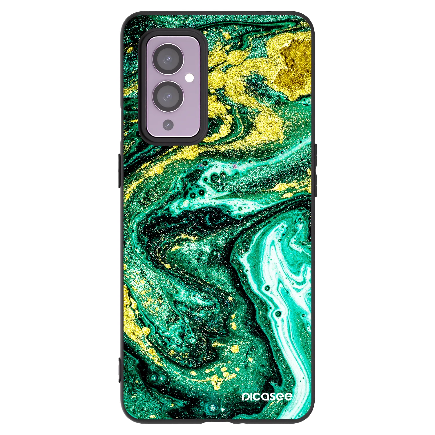 Picasee silikonowe czarne etui na OnePlus 9 - Green Gold