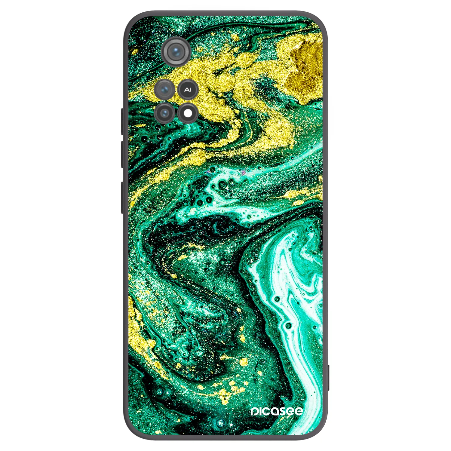 Picasee silikonowe czarne etui na Xiaomi Poco M4 Pro - Green Gold