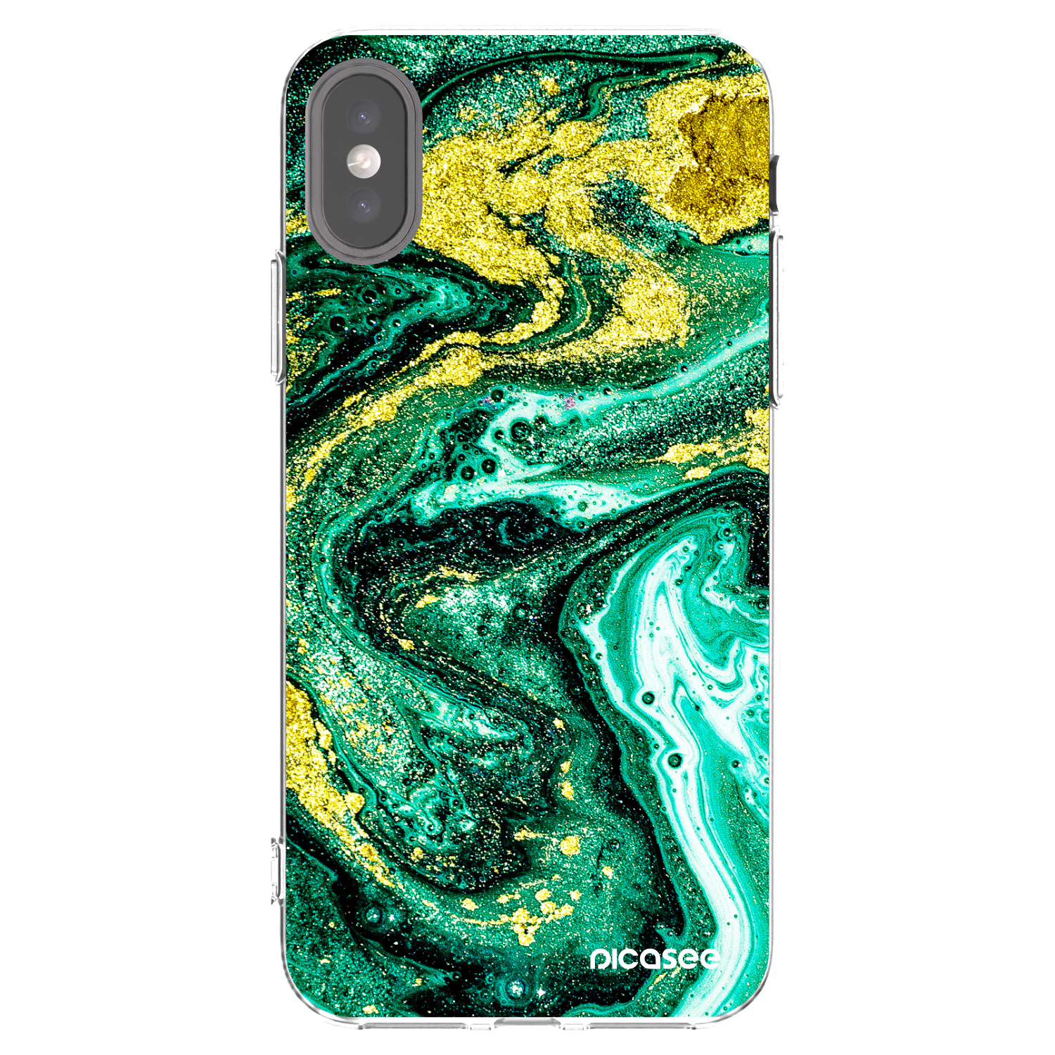 Picasee silikonowe przeźroczyste etui na Apple iPhone X/XS - Green Gold