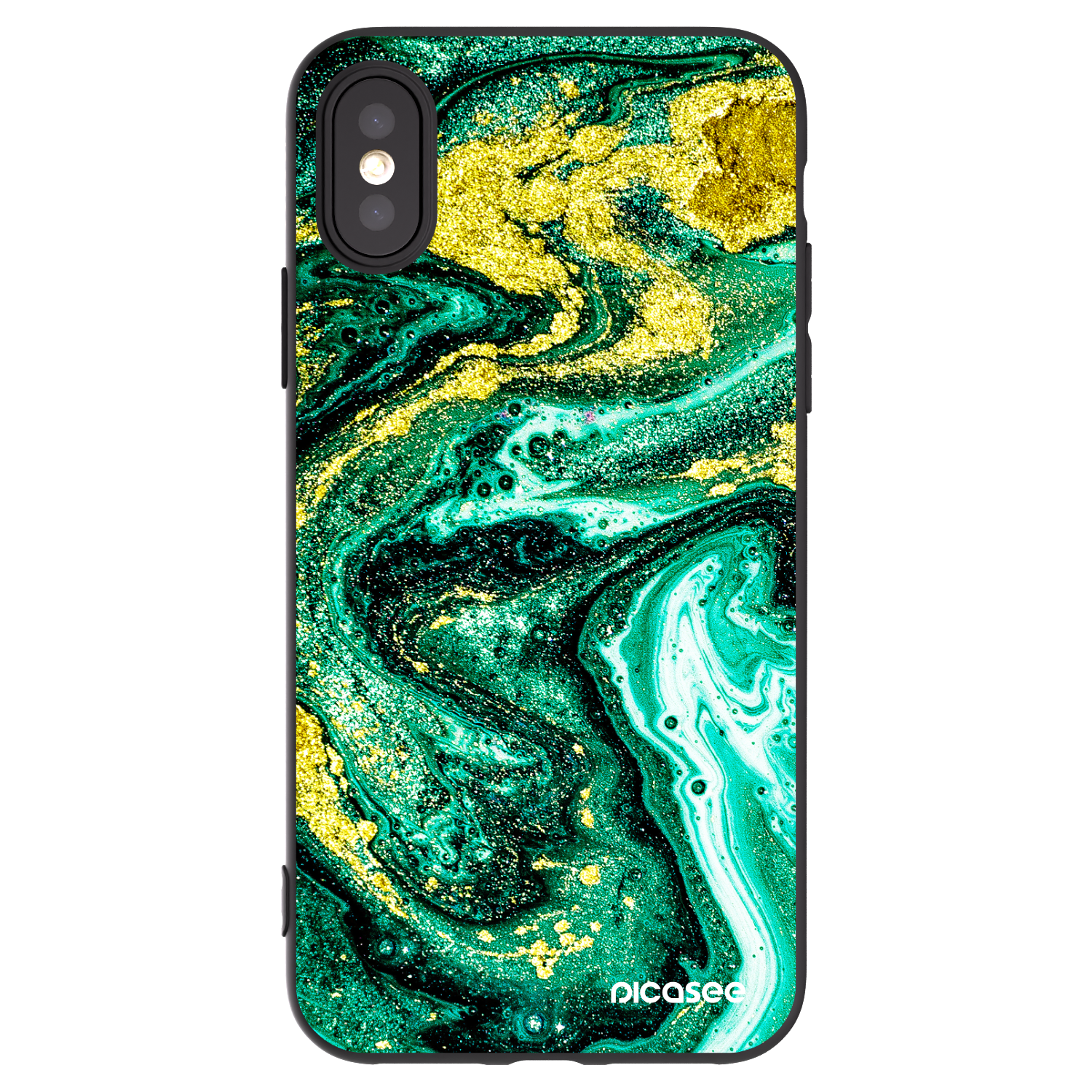 Picasee silikonowe czarne etui na Apple iPhone X/XS - Green Gold