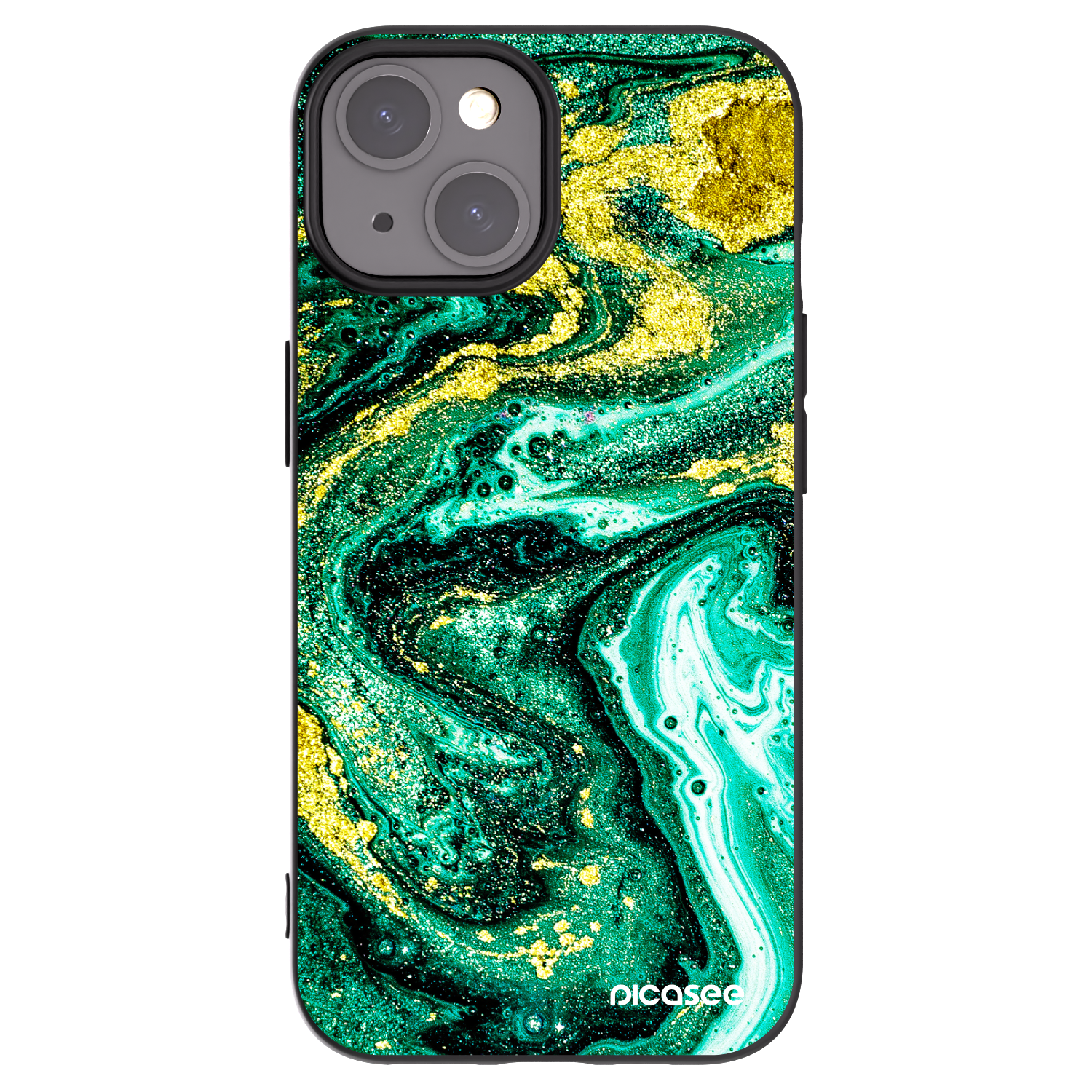 Picasee silikonowe czarne etui na Apple iPhone 15 - Green Gold