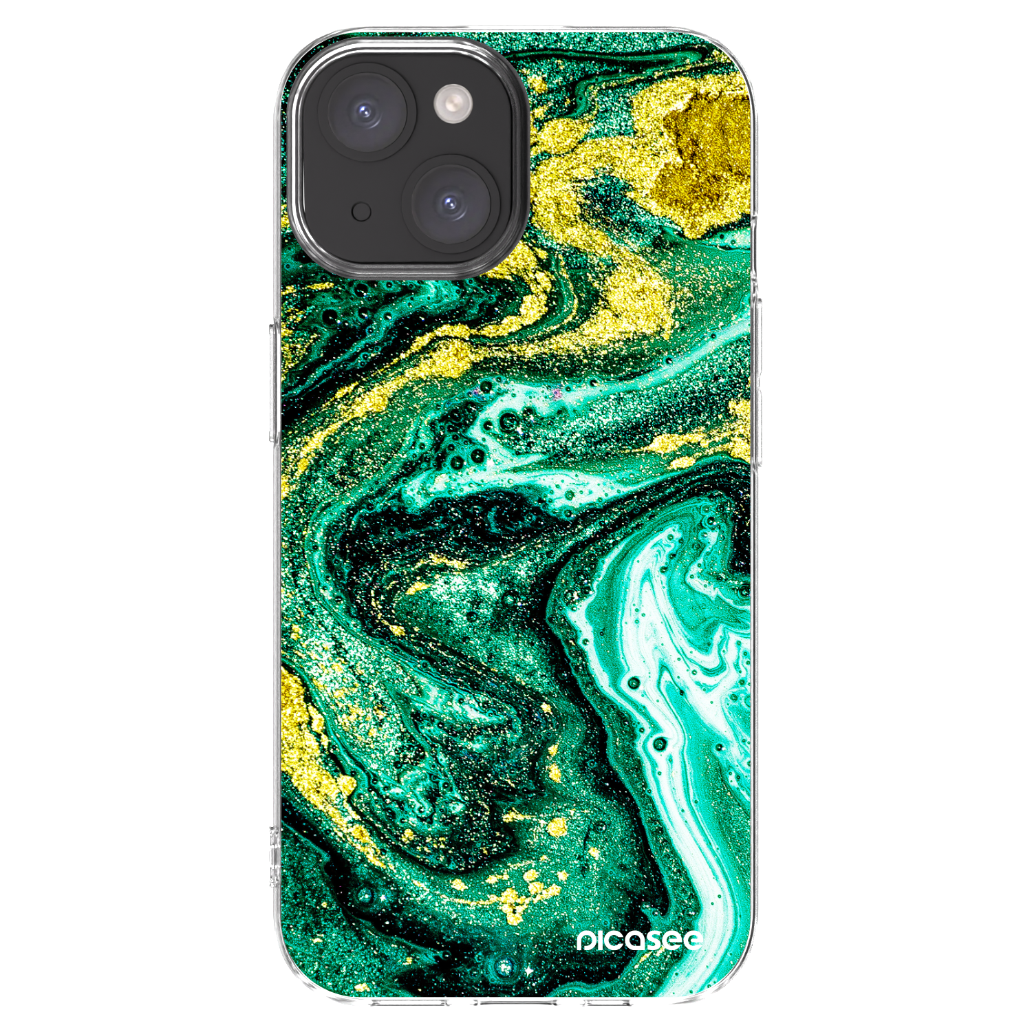 Picasee silikonowe przeźroczyste etui na Apple iPhone 15 - Green Gold