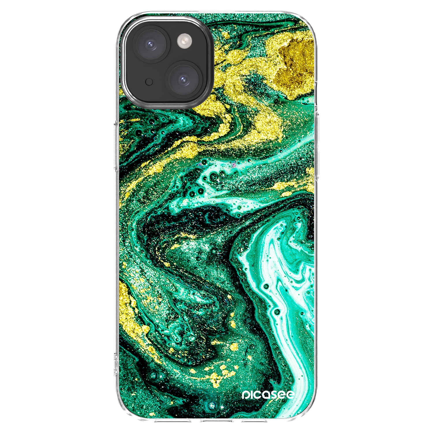 Picasee silikonowe przeźroczyste etui na Apple iPhone 15 Plus - Green Gold
