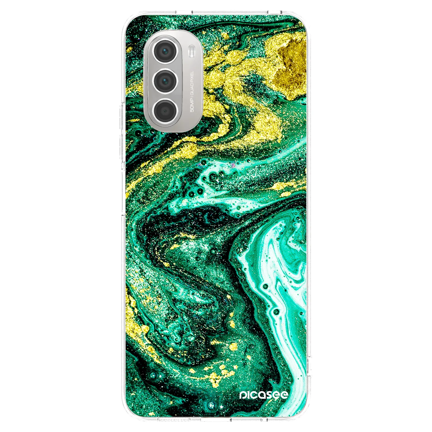Picasee silikonowe przeźroczyste etui na Motorola Moto G51 - Green Gold